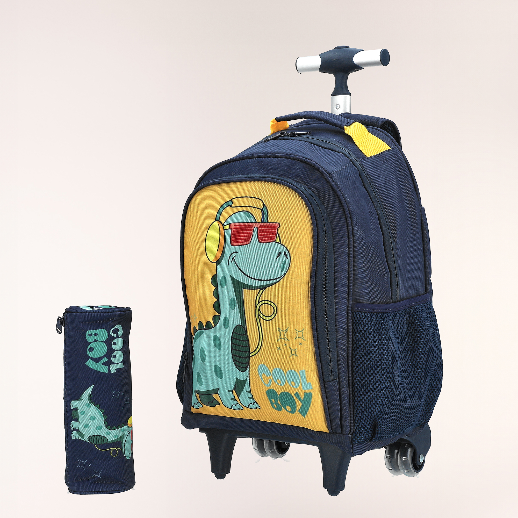 

Rolling backpack with pencil case ,15 inches , Dino