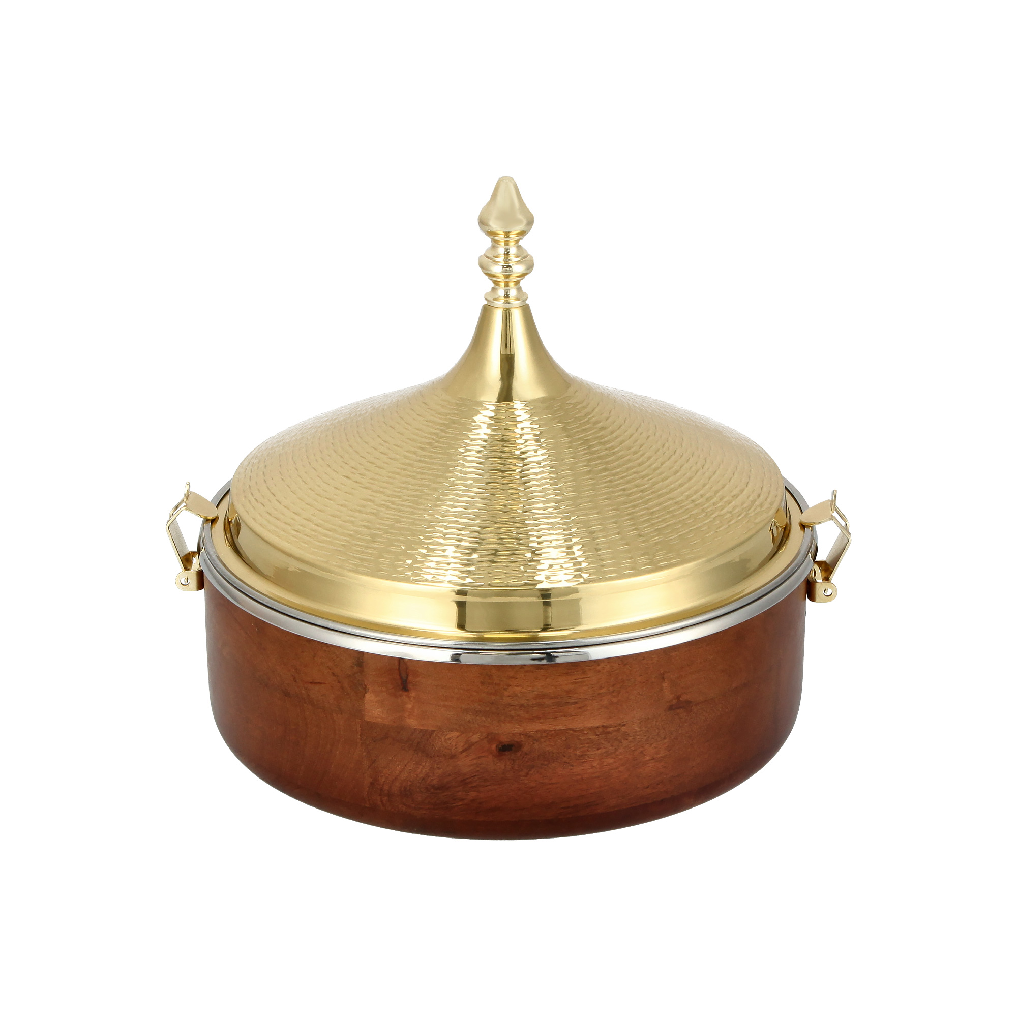 

FOOD WARMER ,WITH LID HAMMERED GOLD CO DIA