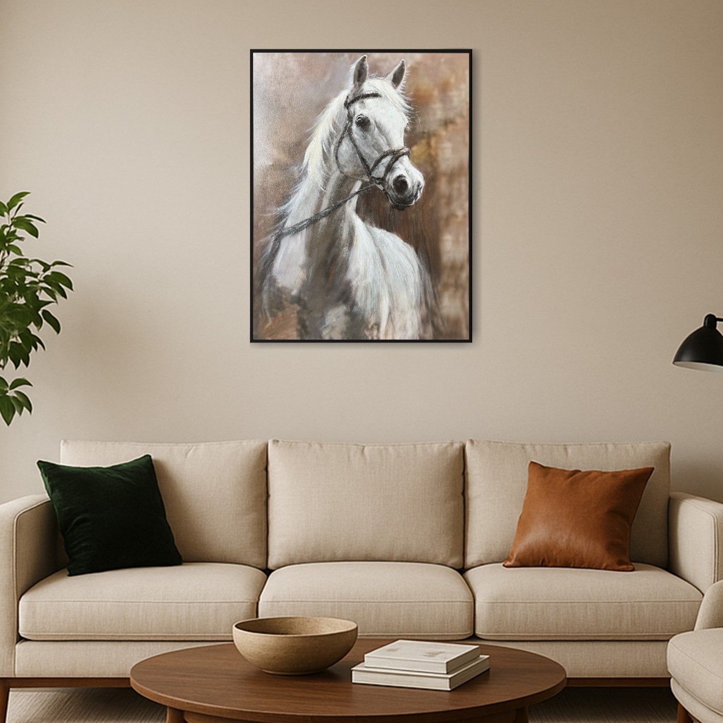 Homez canvas wall art framed horse, white 90*120cm