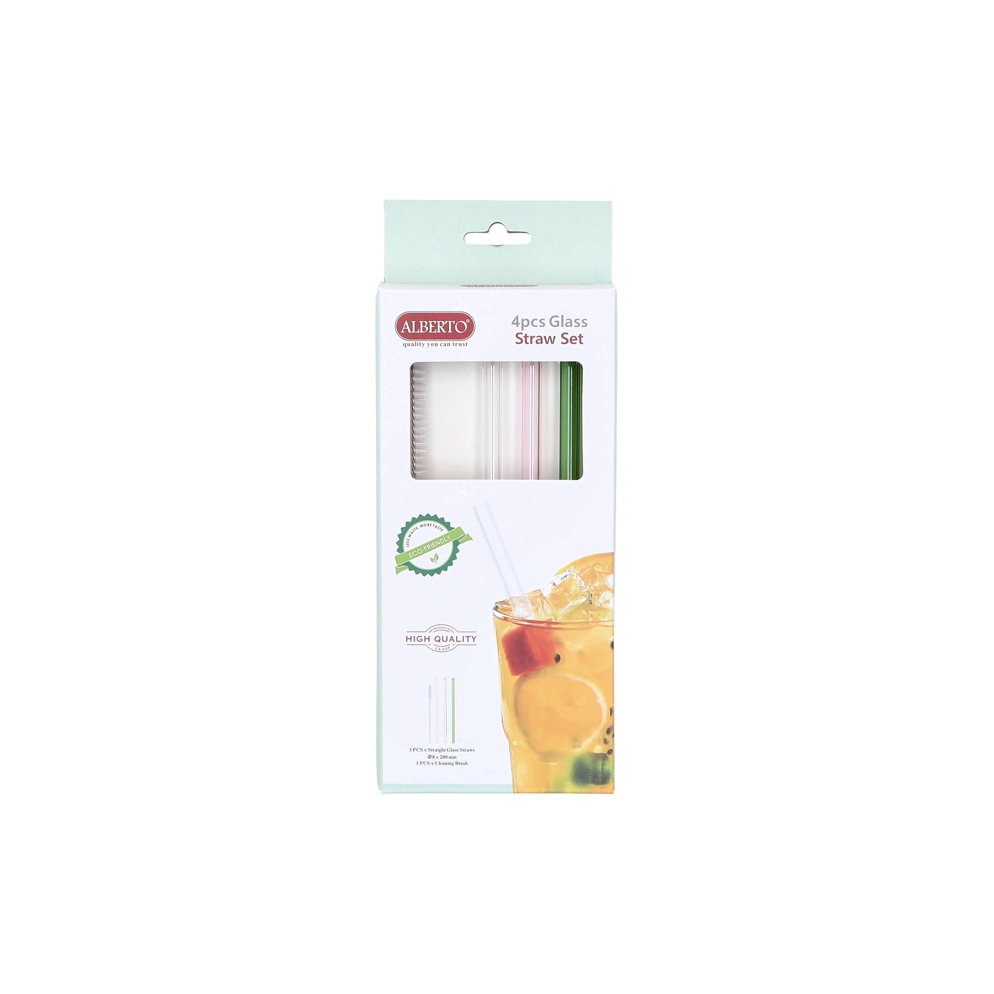

4Pcs Glass Straw Set 3*Straight & 1*Brush Asst Color