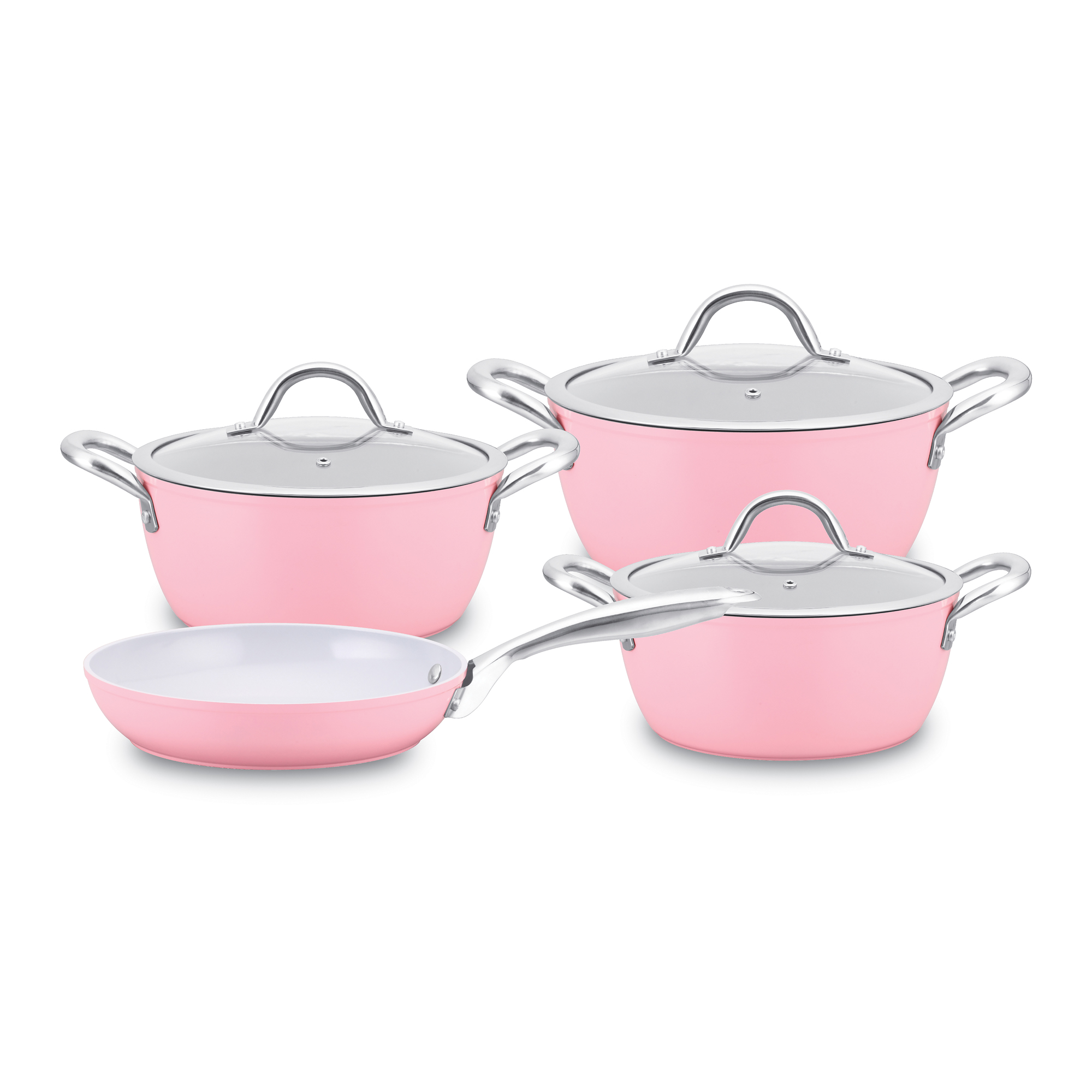 Buy 7Pcs Cookware Set With Ceramic Coating Inside Pink Online Nice