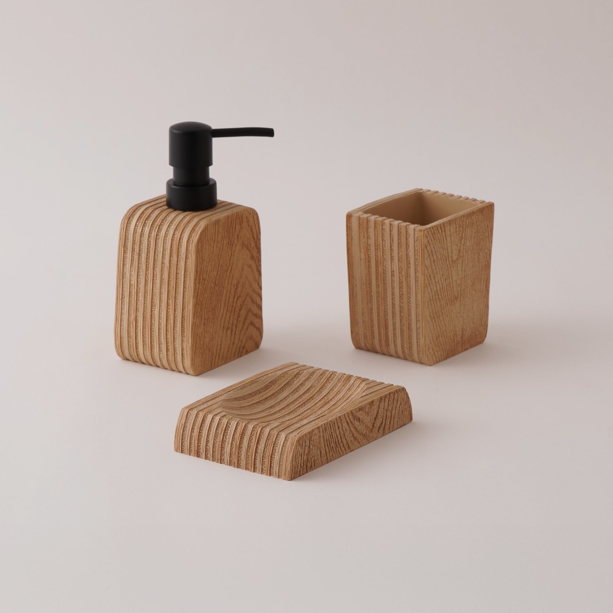 هومز طقم اكسسوارات حمام 3 قطع بولي ريزين، بيج