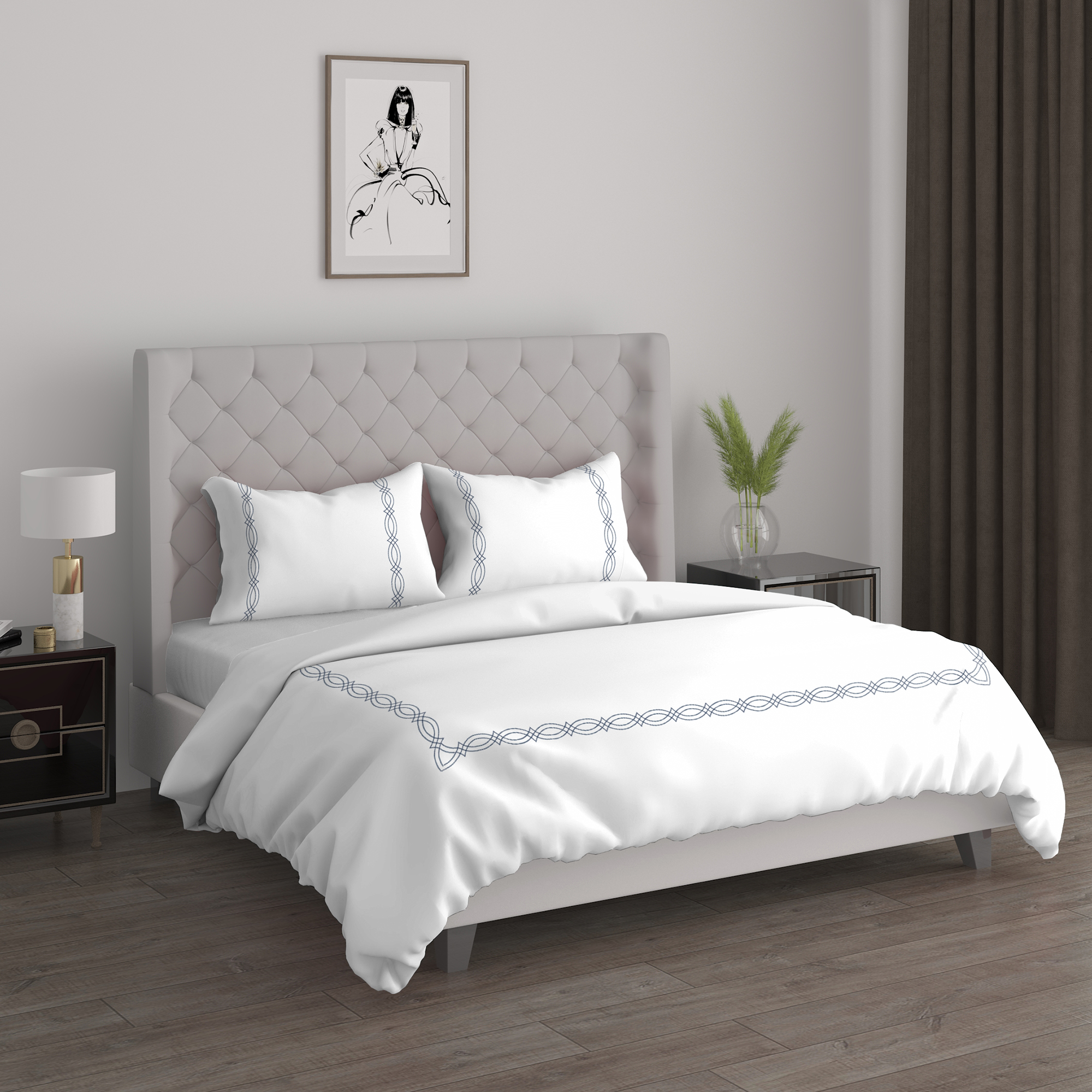 

3Pcs cotton duvet cover 230*220cm diana frame embroidery