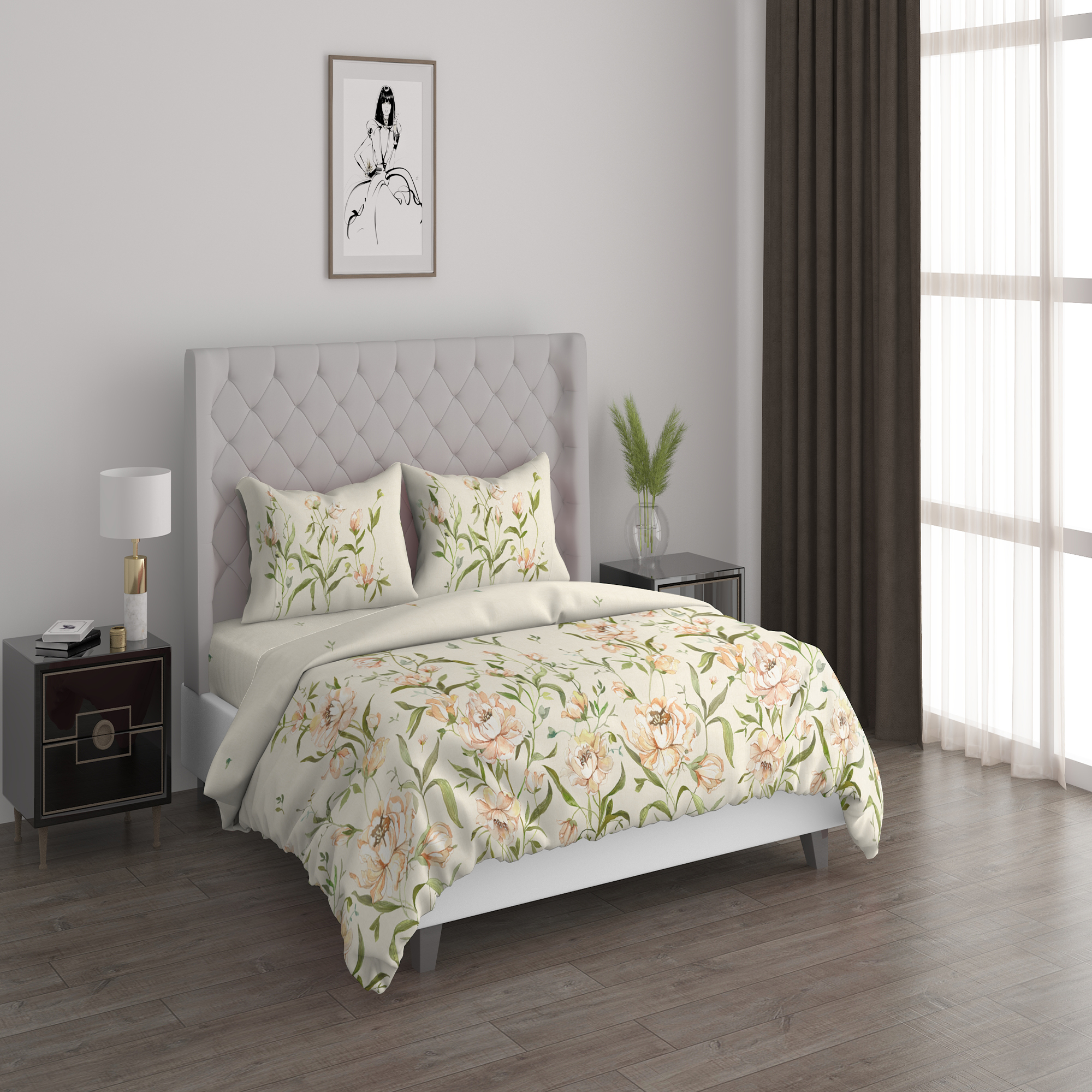 

Peony garden 3pc comforter king beige 220*240 cm