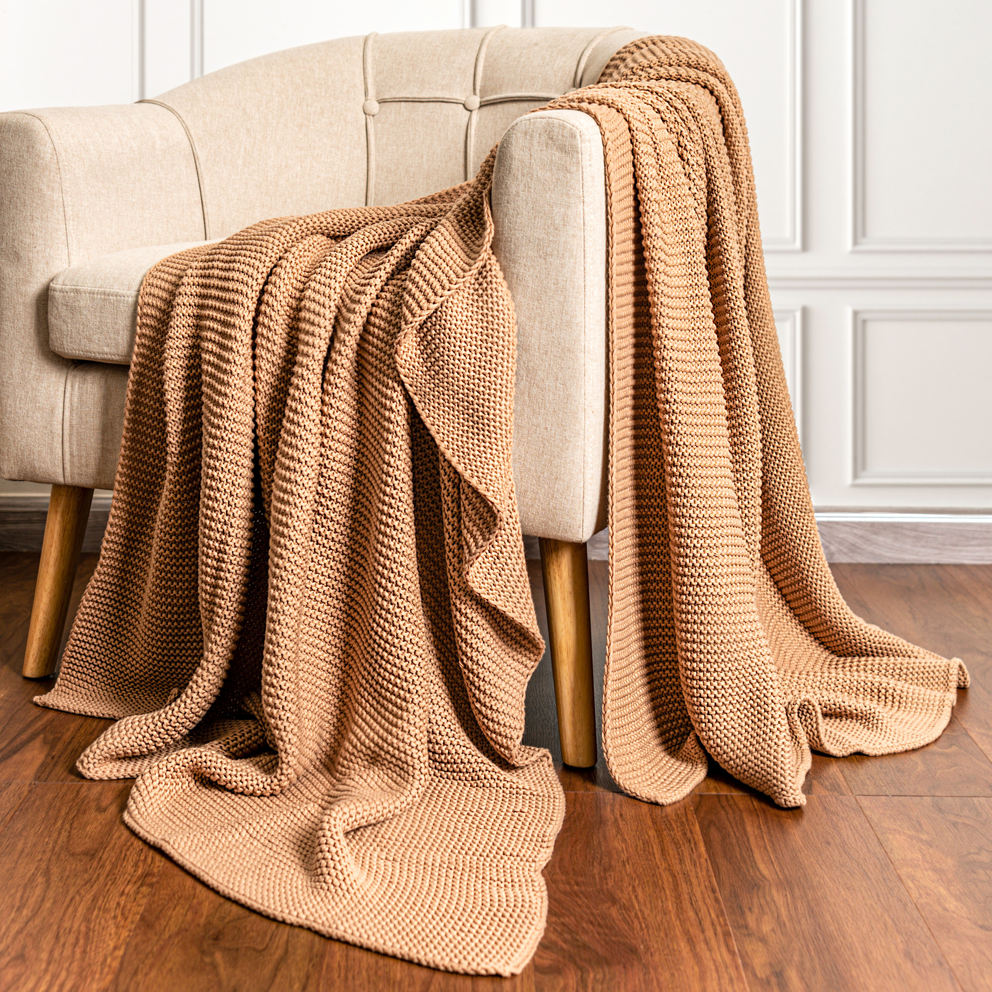 

Cottage 100% brown cotton knitted Throw 130*170cm