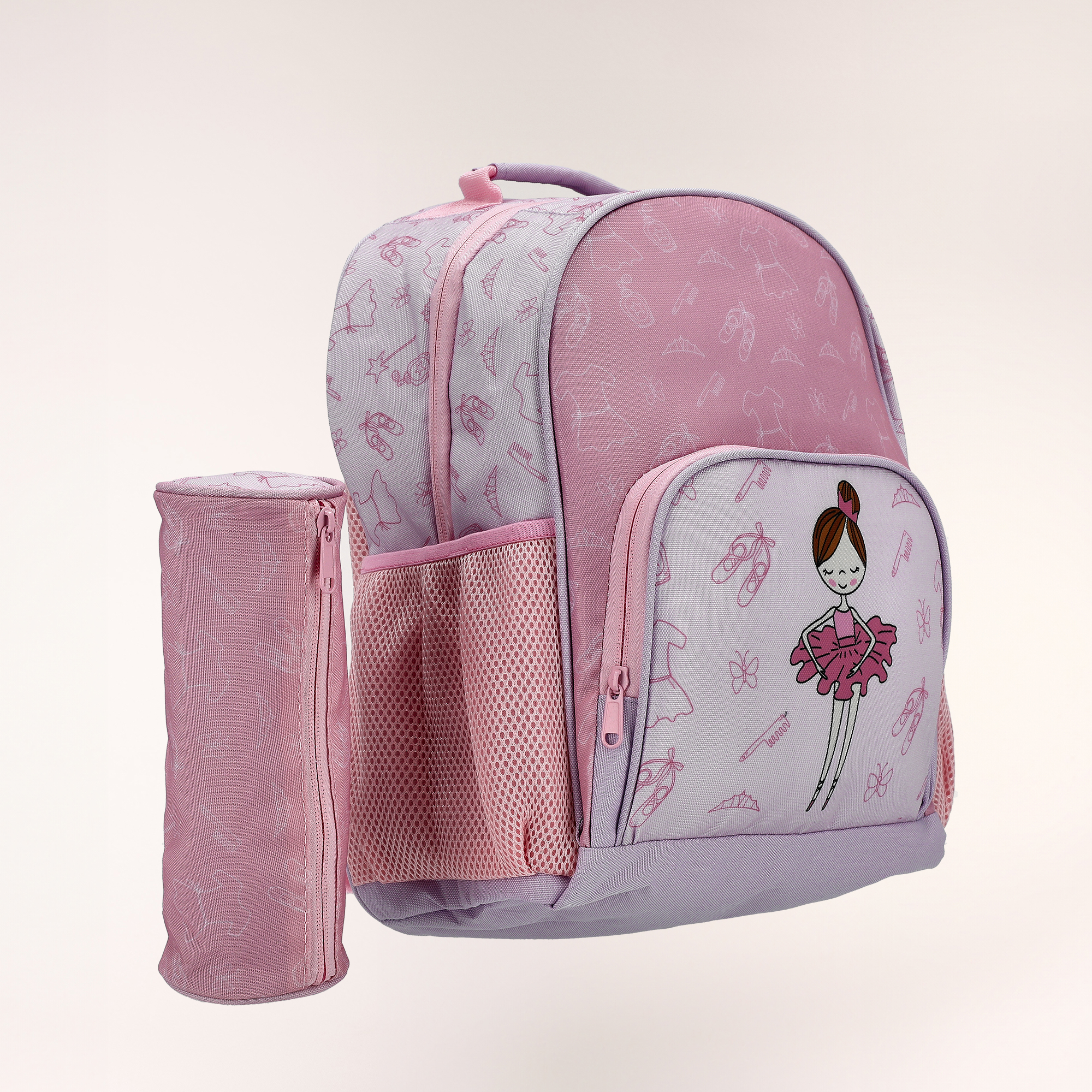 

Large backpack with pencil case ,15 inches , Ballerina