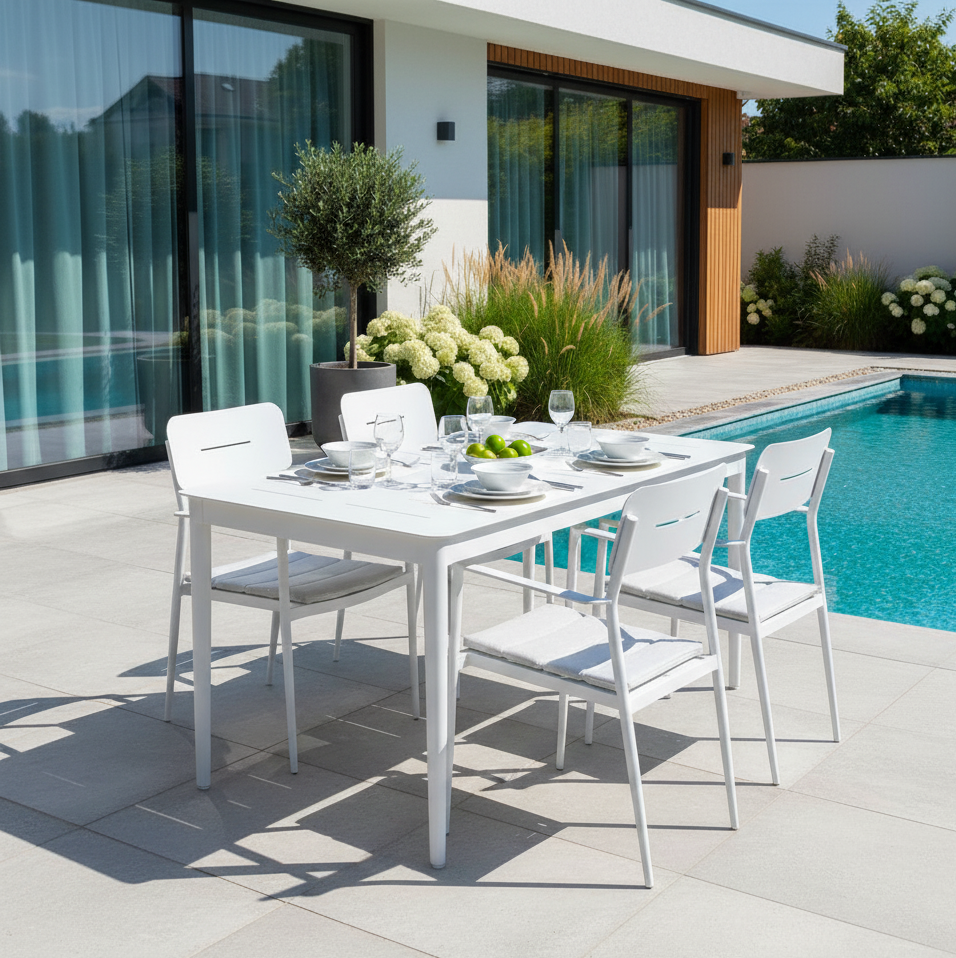 Homez Aluminium Full Set Dining Table With 4 Chair, White