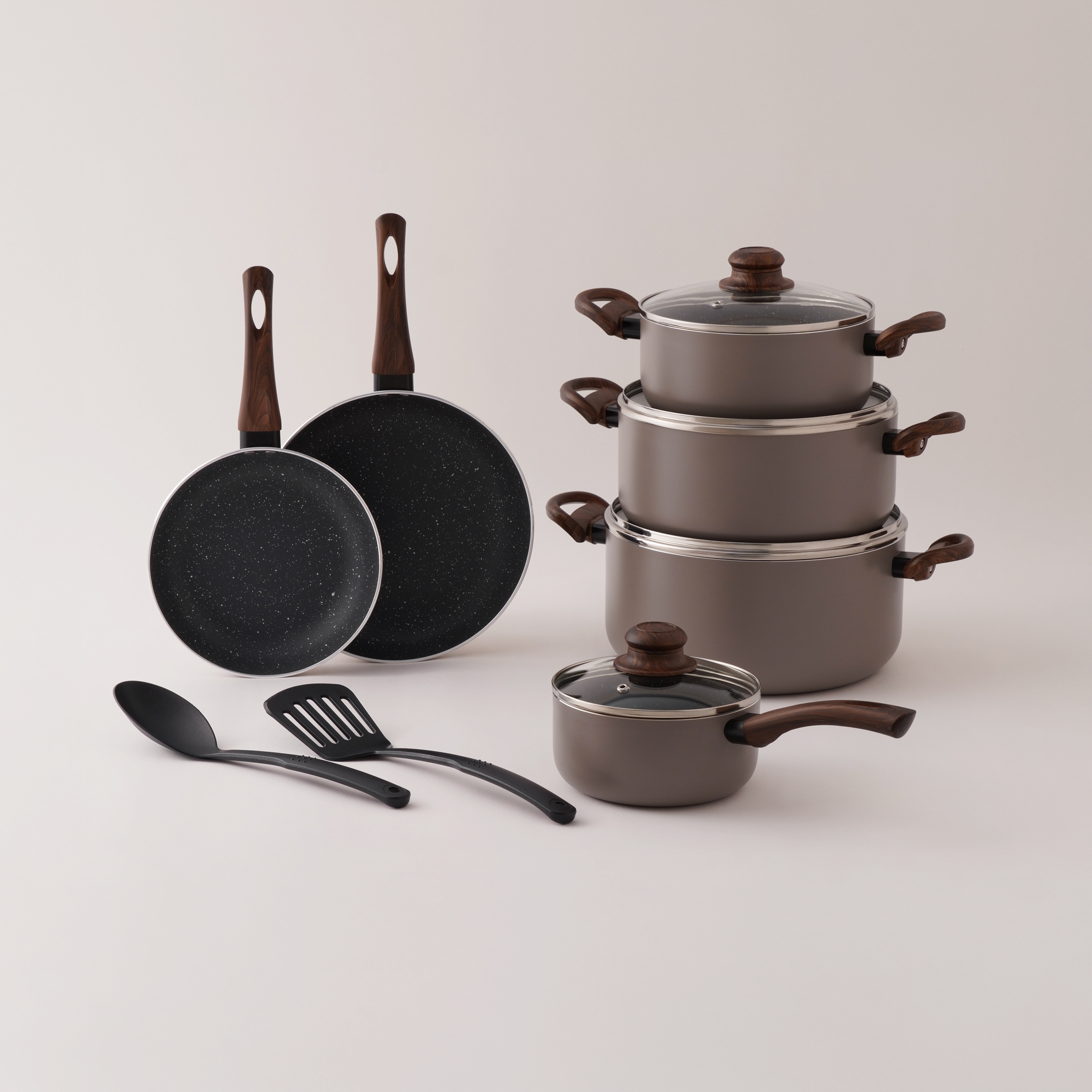 البرتو طقم قدور الومنيوم 12 قطعة، بني