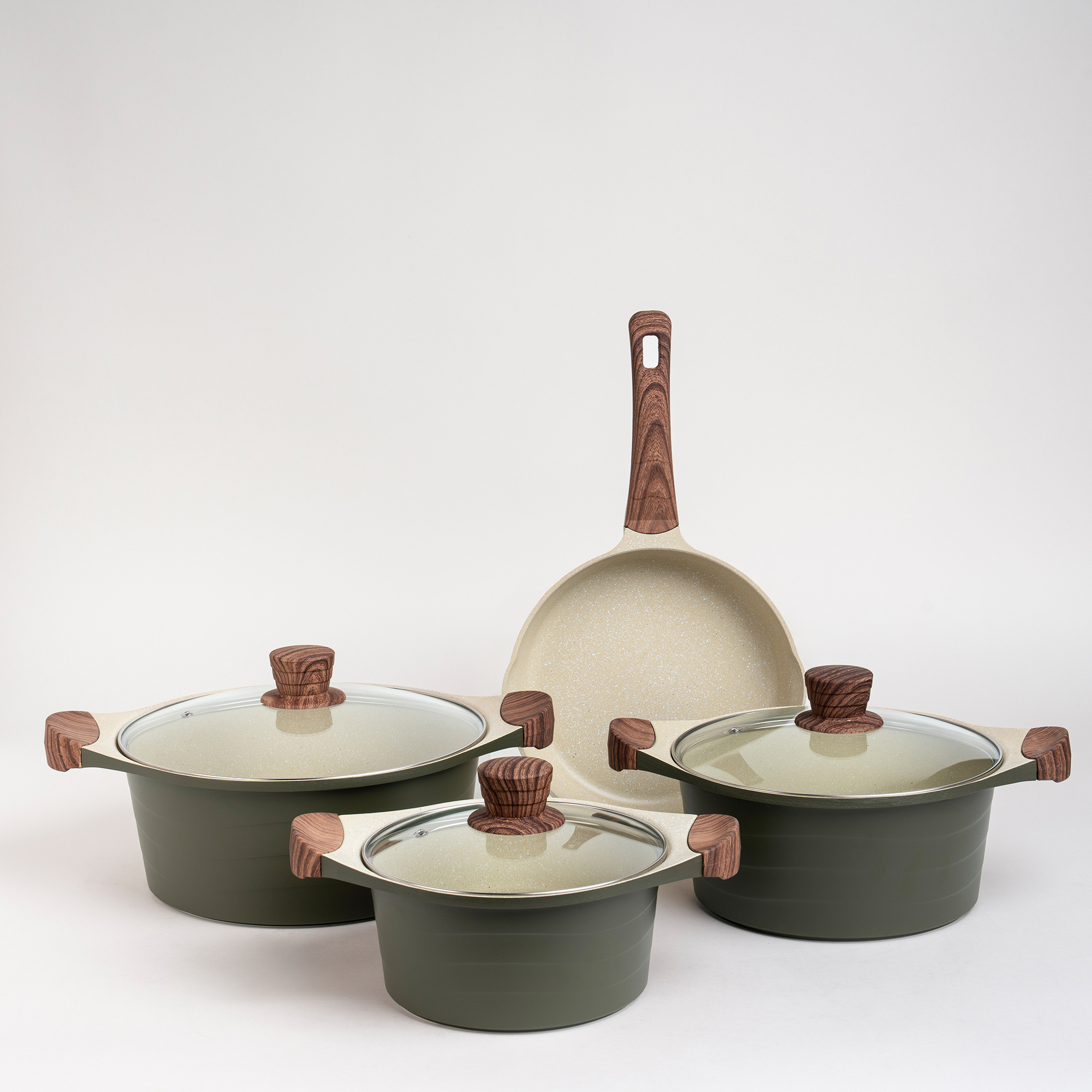 

Alberto London 7 Pieces Ceramic Cookware Set Olive