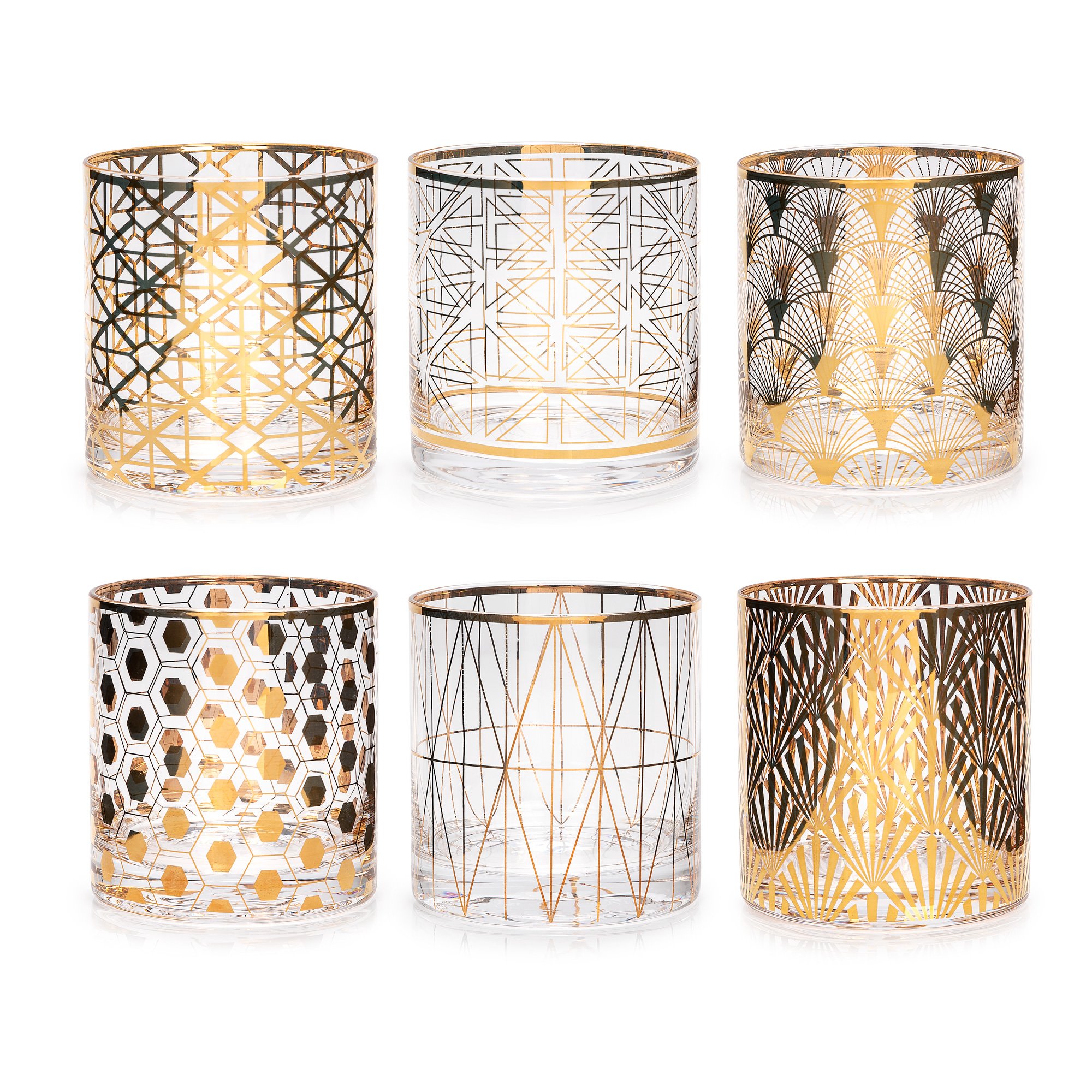 

6 Pcs Glass Tumbler Set With Gold Decal Clear