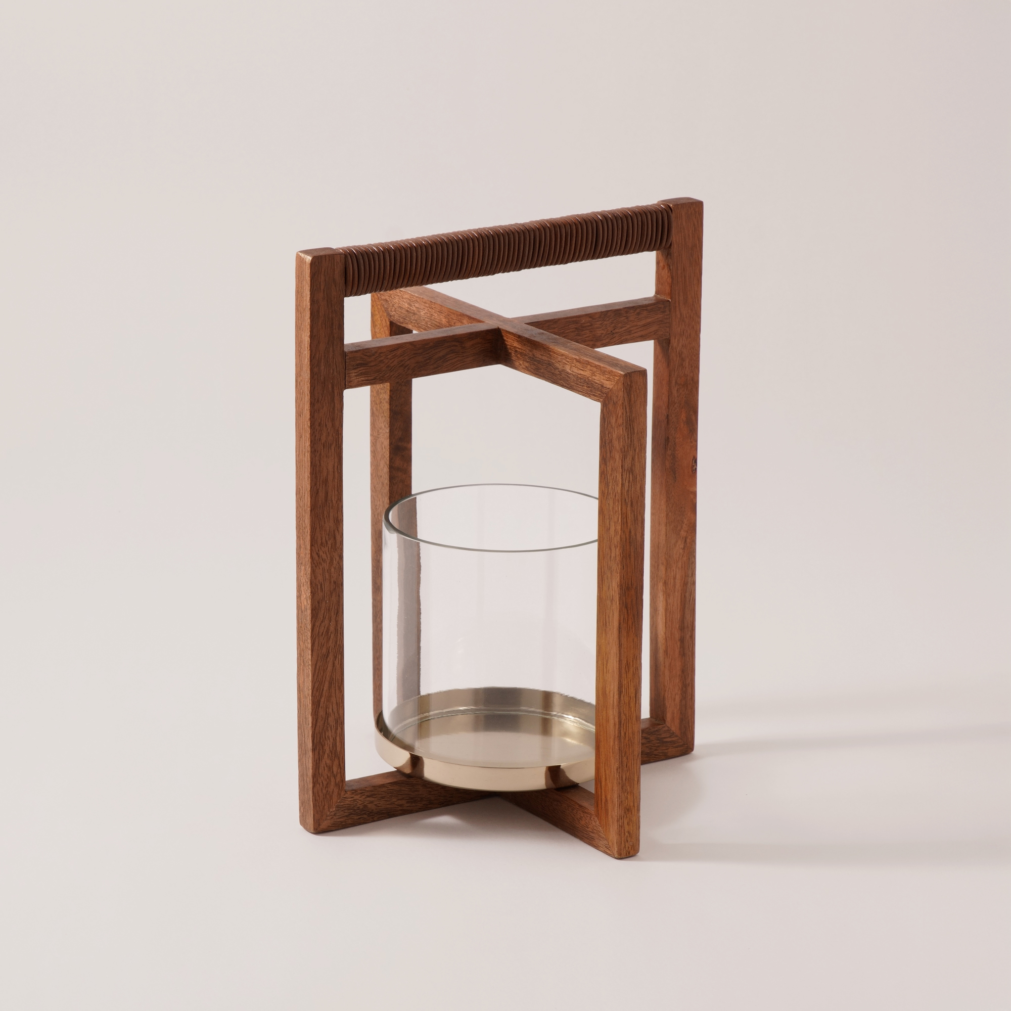 هومز حامل شموع خشب 24*24*30سم، بني