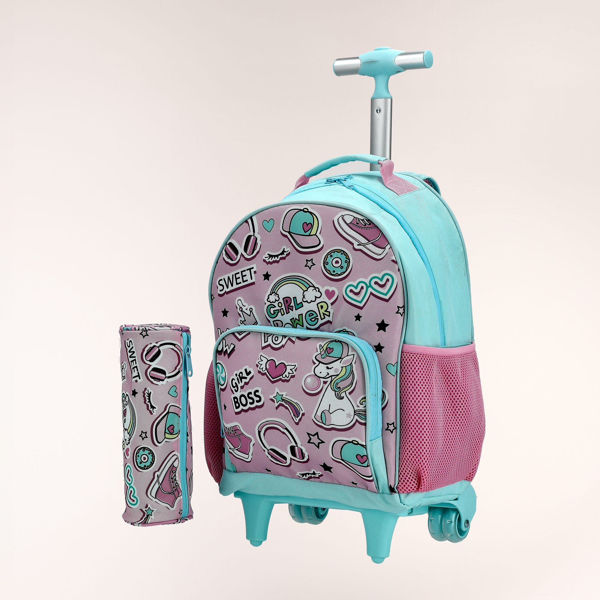 

Rolling backpack with pencil case ,15 inches , Sweet