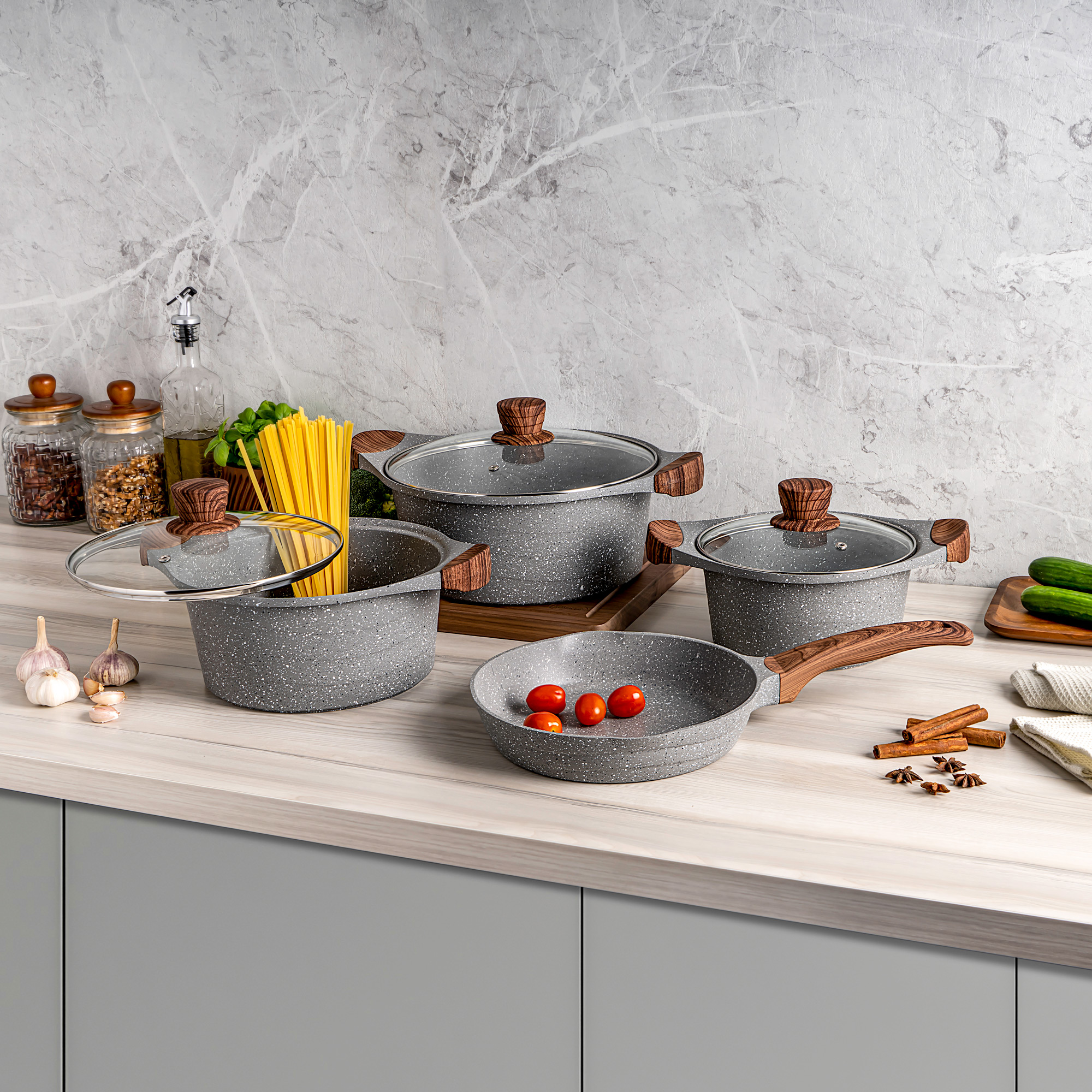 

Alberto 7 piece grey granite cookware set