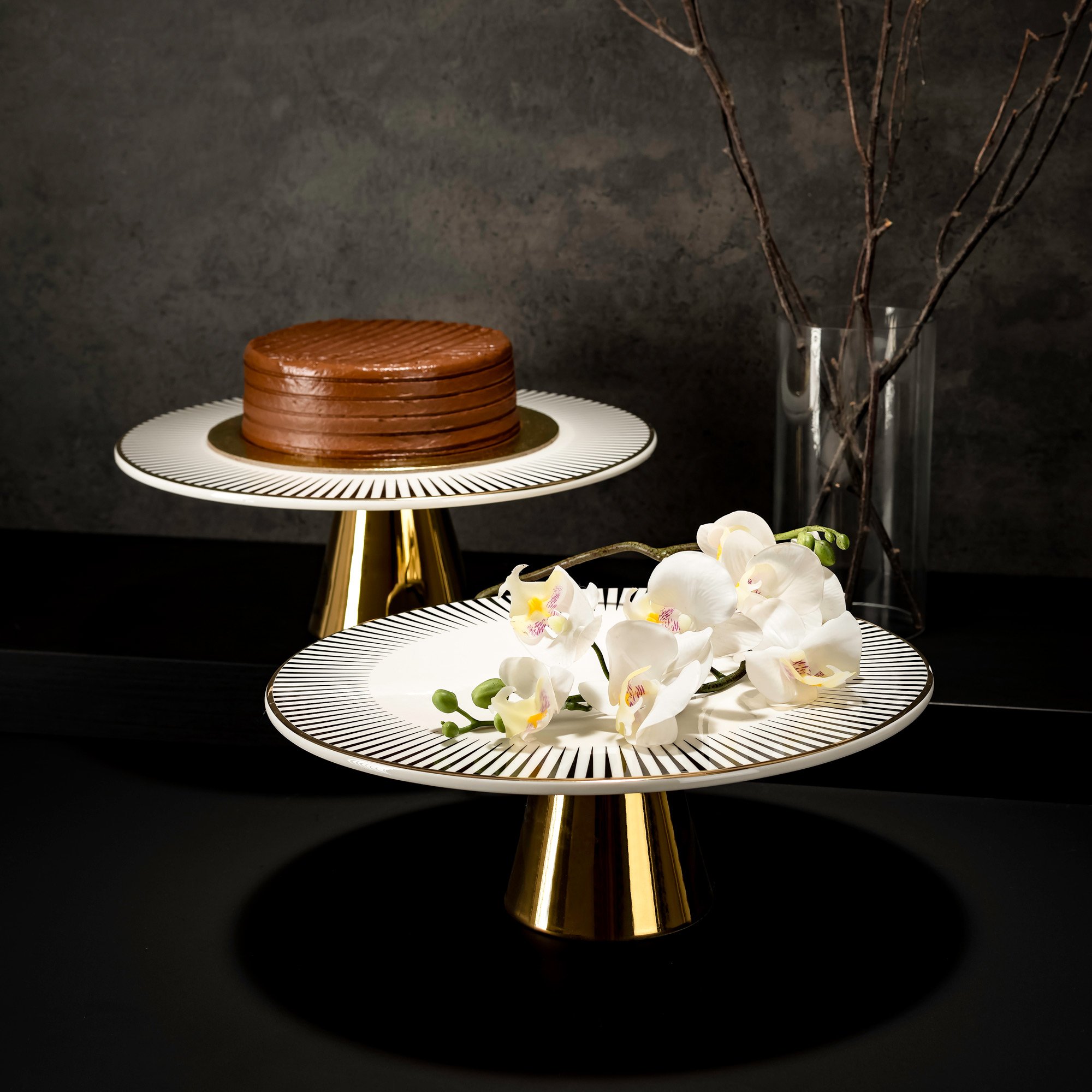 

La Mesa white porcelain cake stand with gold base