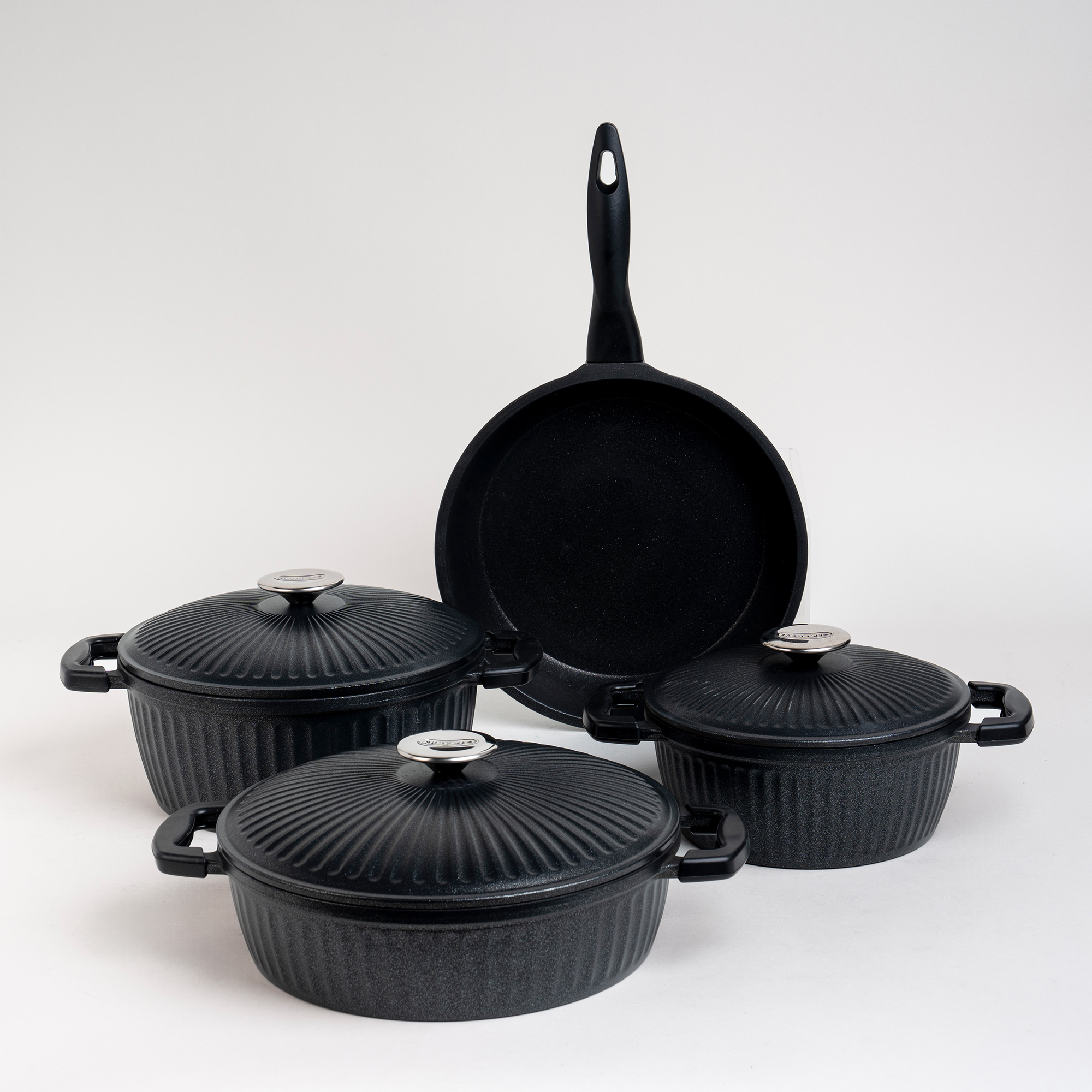 

7 Piece Alberto Granite Cookware Set Black With Metal Cover