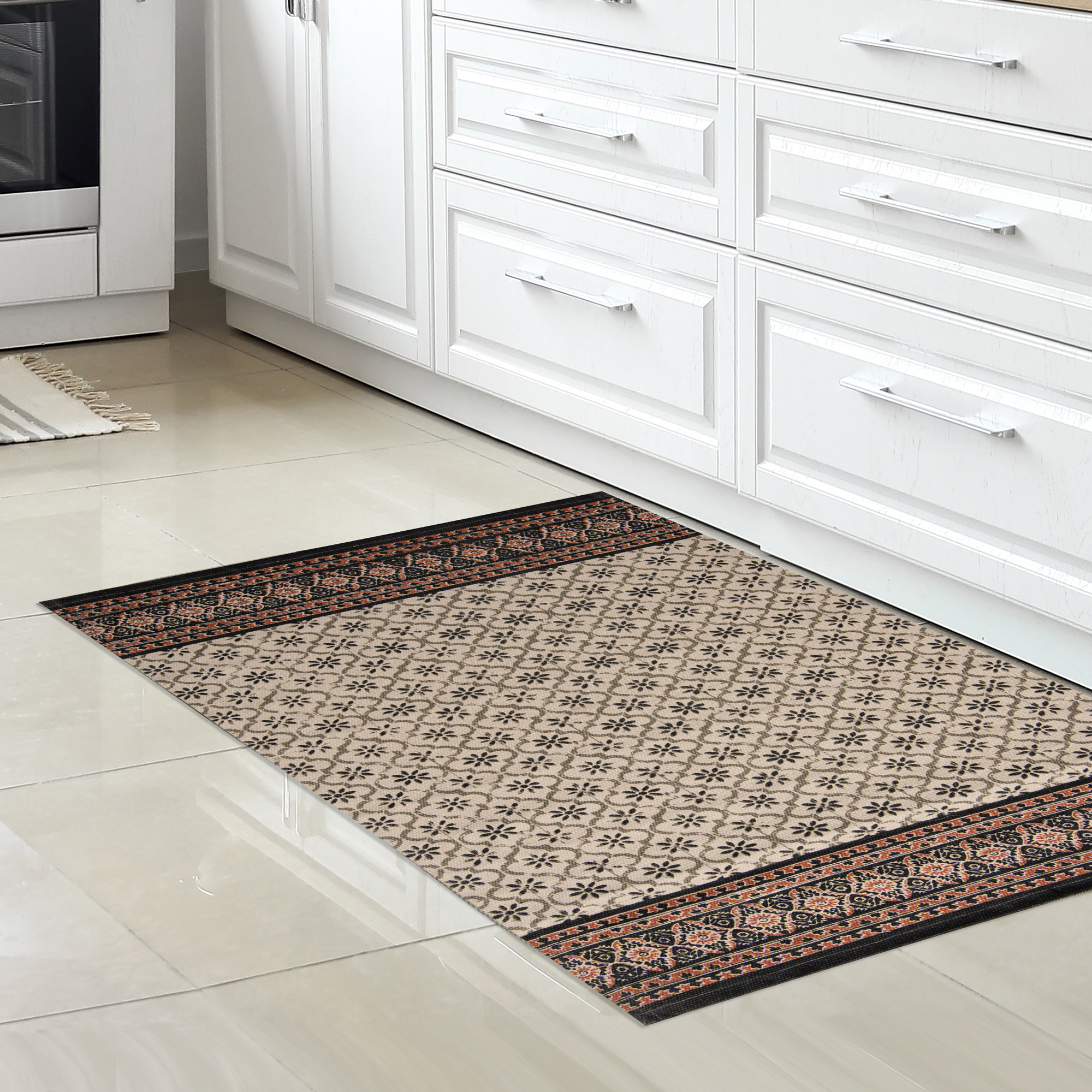 

Cottage brown shades printed cotton bedroom rug 75*120cm
