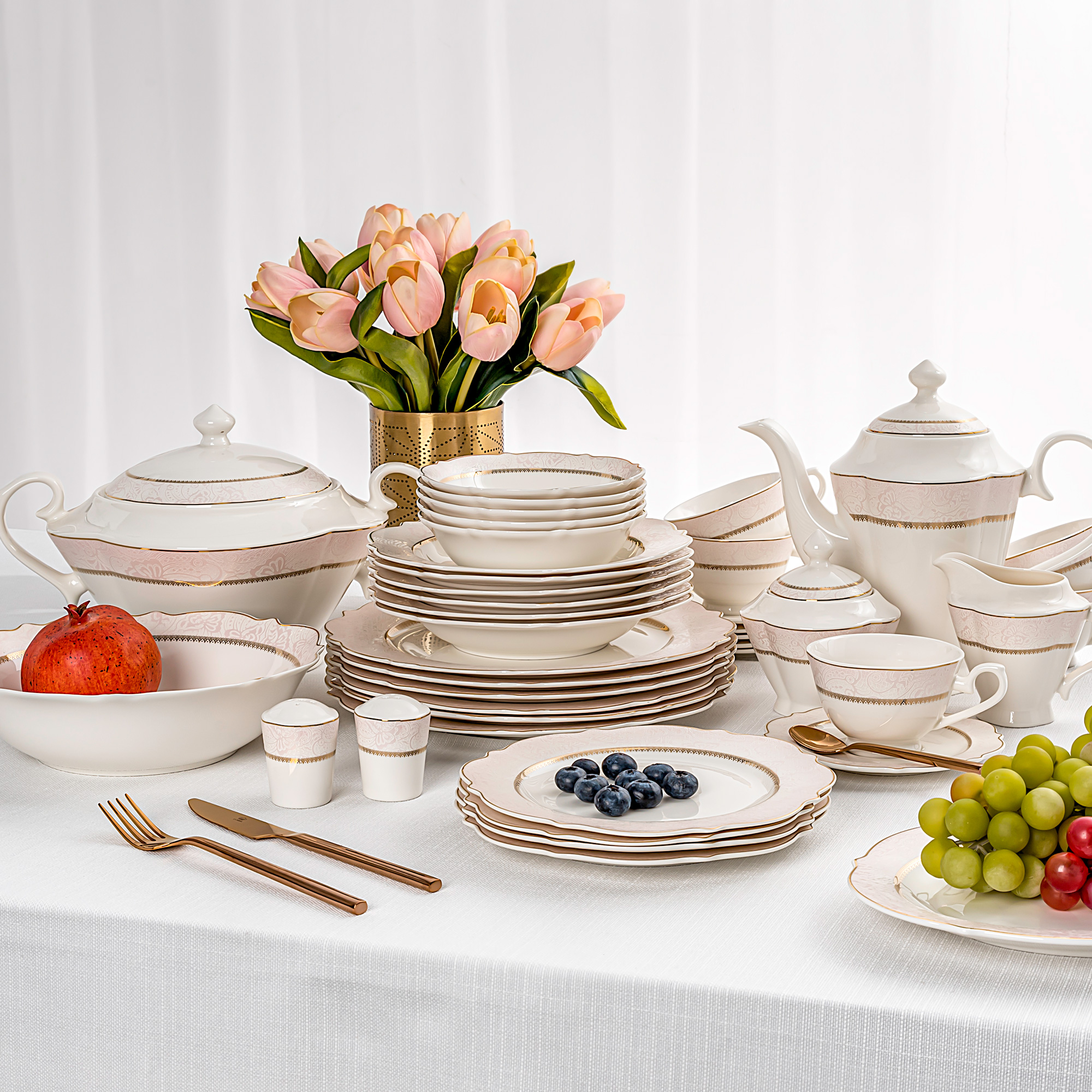 

La Mesa pink bone porcelain dinner set 85 pcs