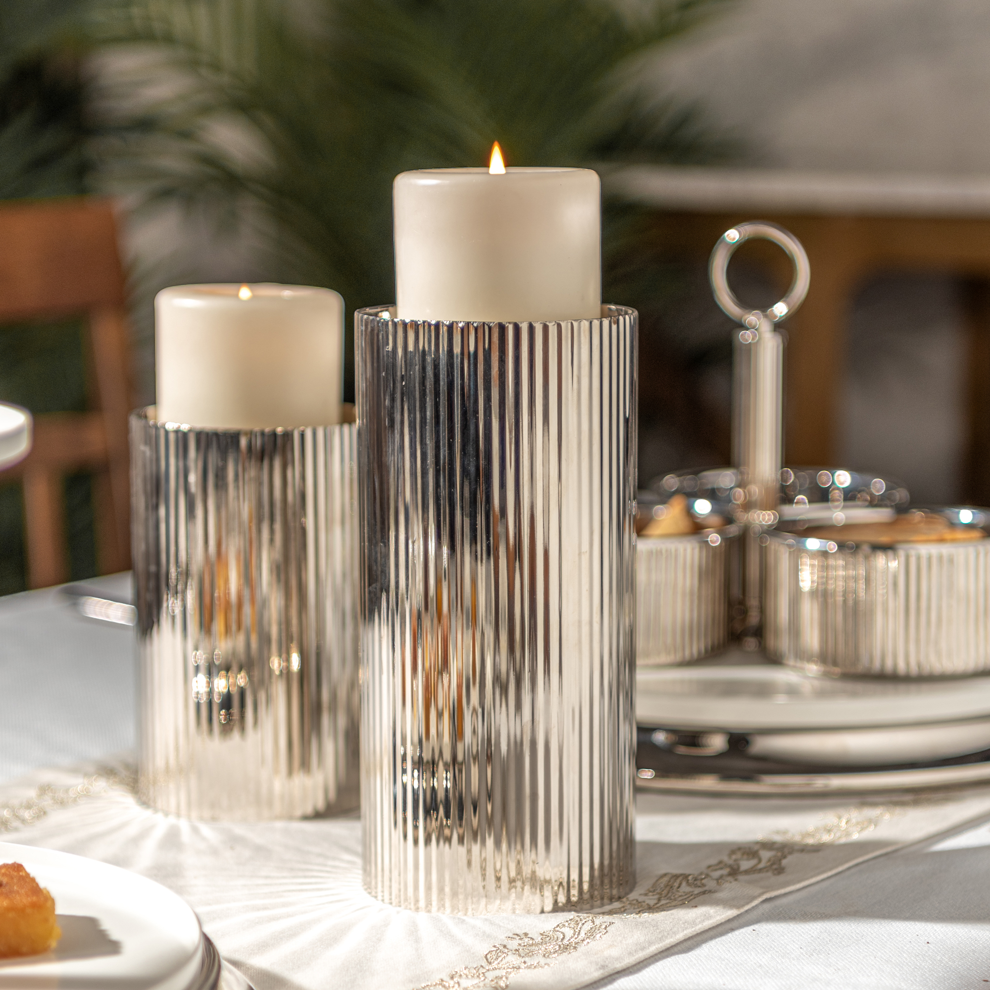

Mawaddah large cylindrical candle holder silver stainless steel Mawaddah collection 9*9*20 cm