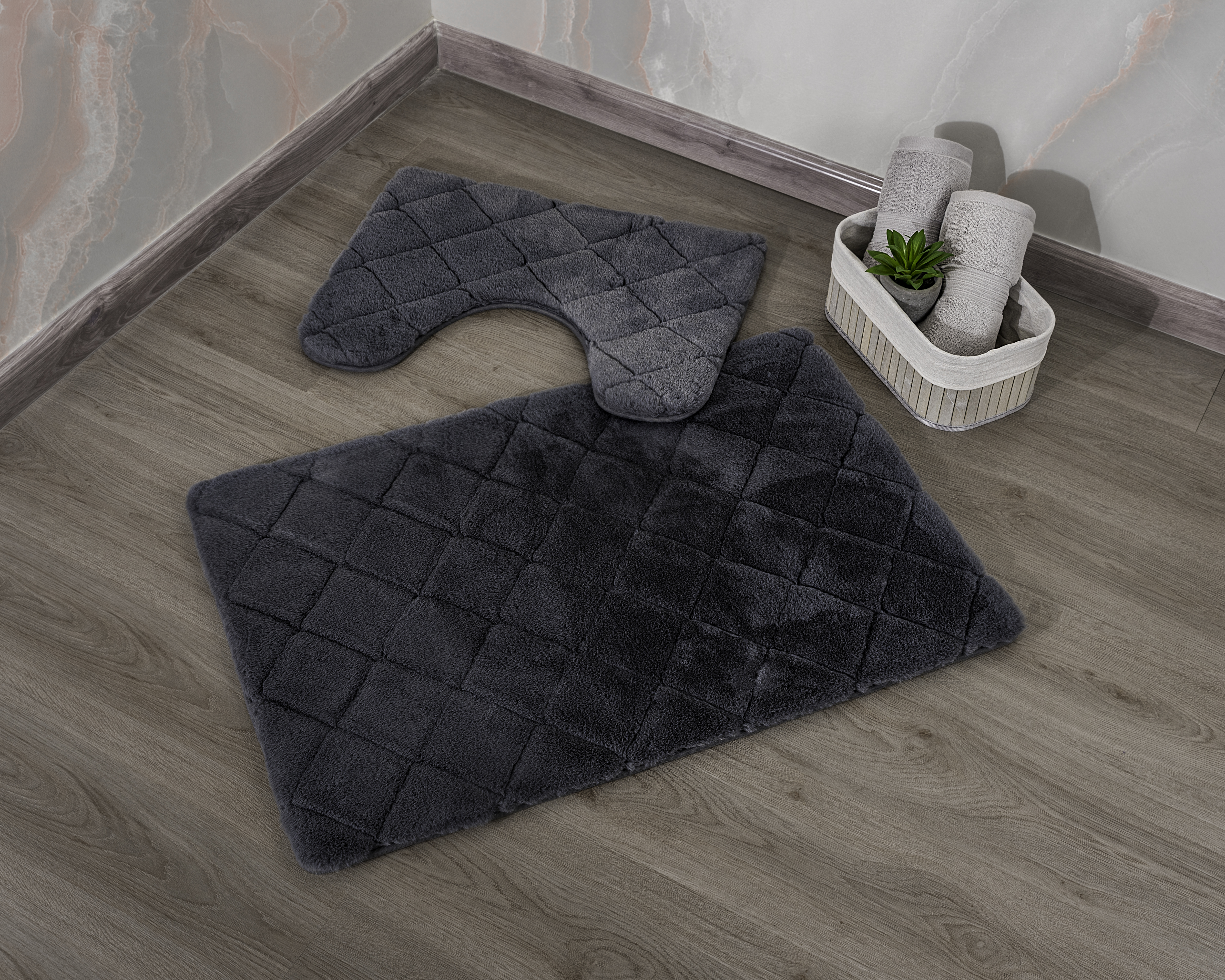 

Cottage dark grey polyester bathmat 60*90 cm
