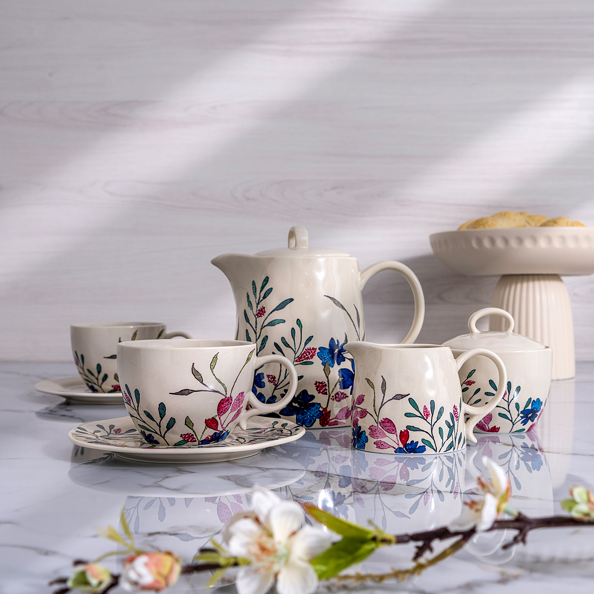 

Off white stoneware English tea cups set 11 pcs