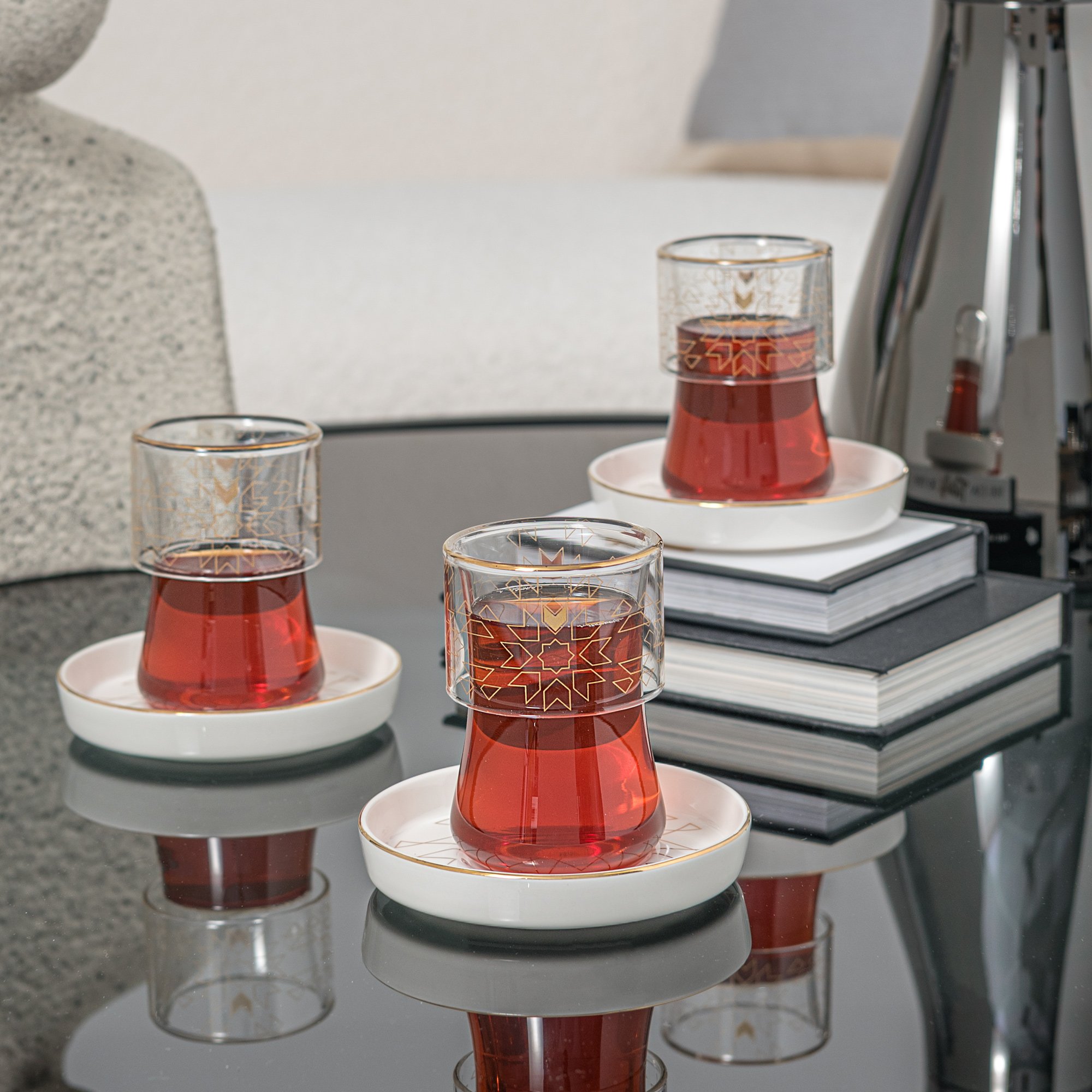 

Dallaty white porcelain and glass tea cups set 12 pcs