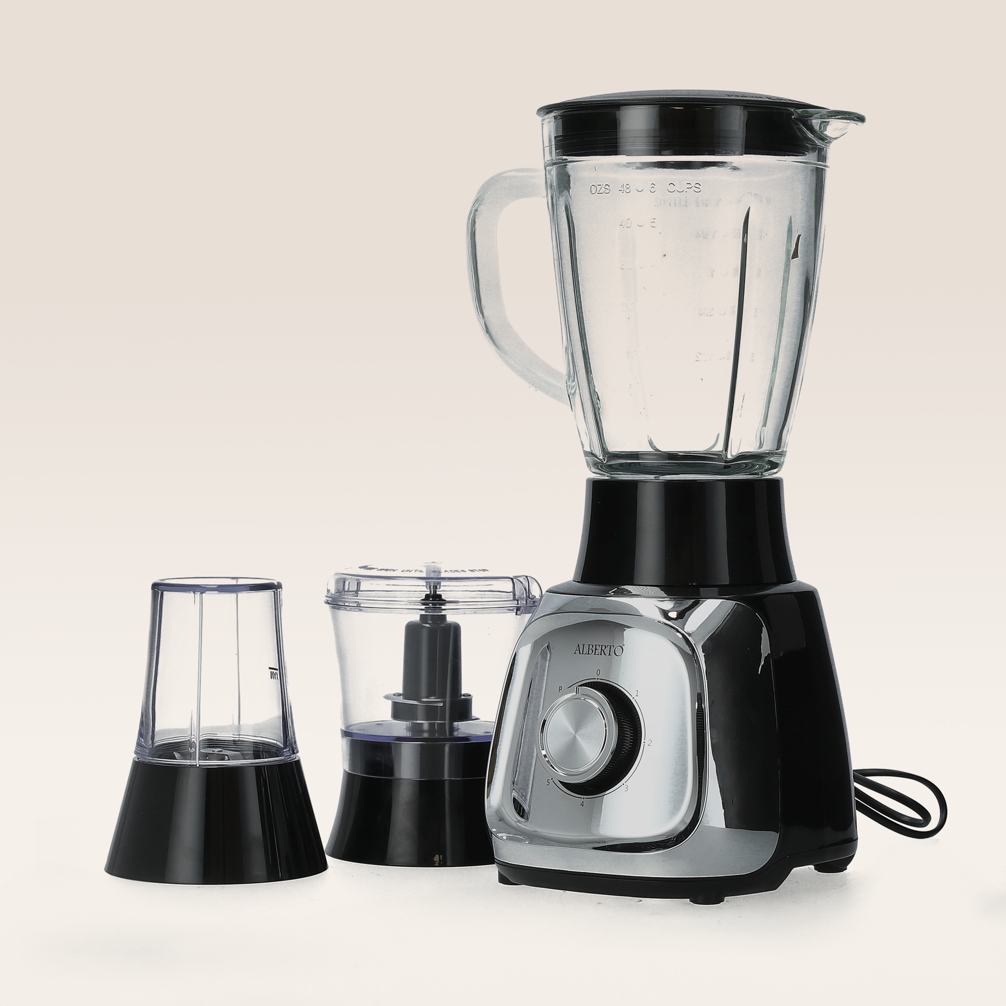 

Blender Plastic 600W 3in1 with1.5LT glass Jug,grinder,chopper 2 speeds with pulse