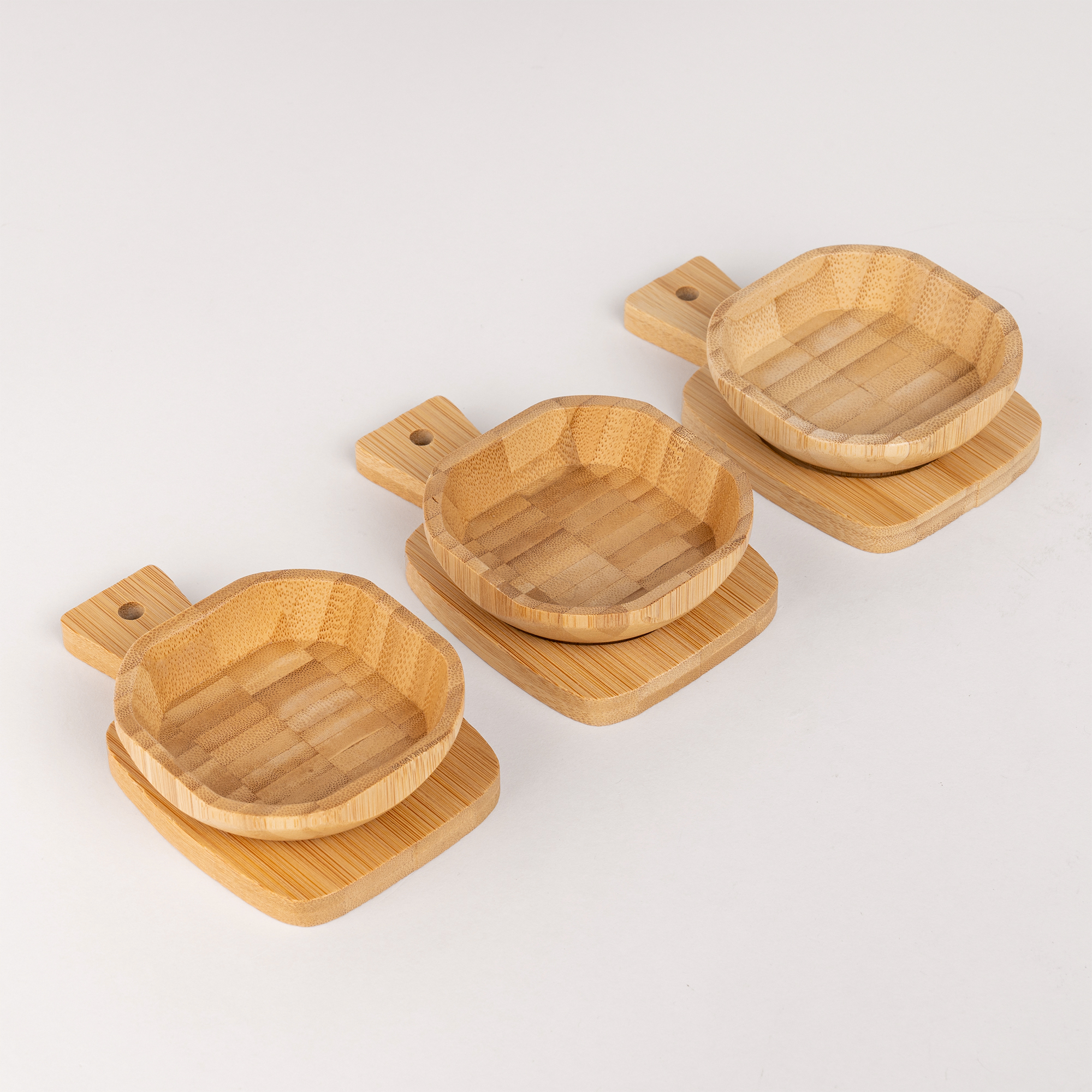 

3Pcs Acacia Wood Dip Bowls With Trays
