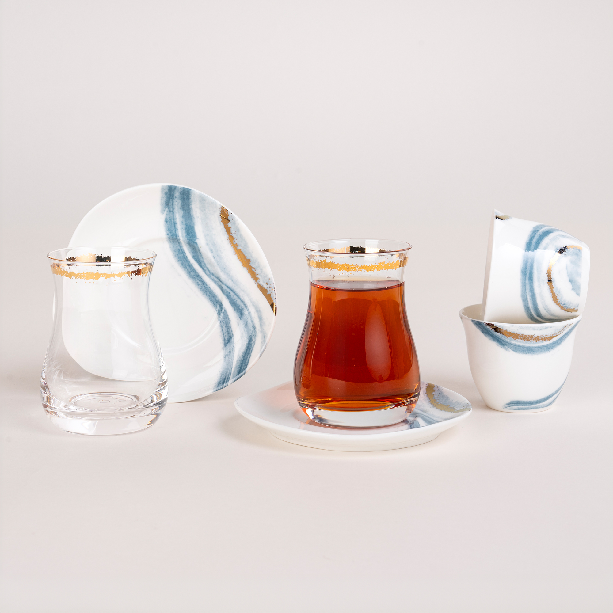 

La Mesa white porcelain and glass tea and coffee cups set 18 pcs