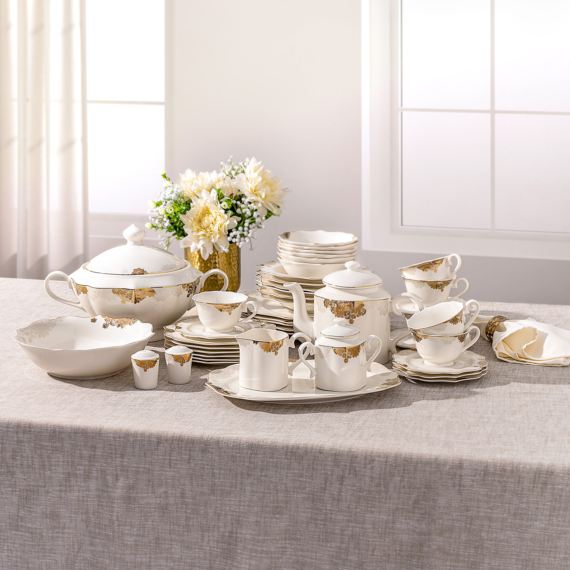 

La Mesa gold /grey bone porcelain dinner set 47 pcs
