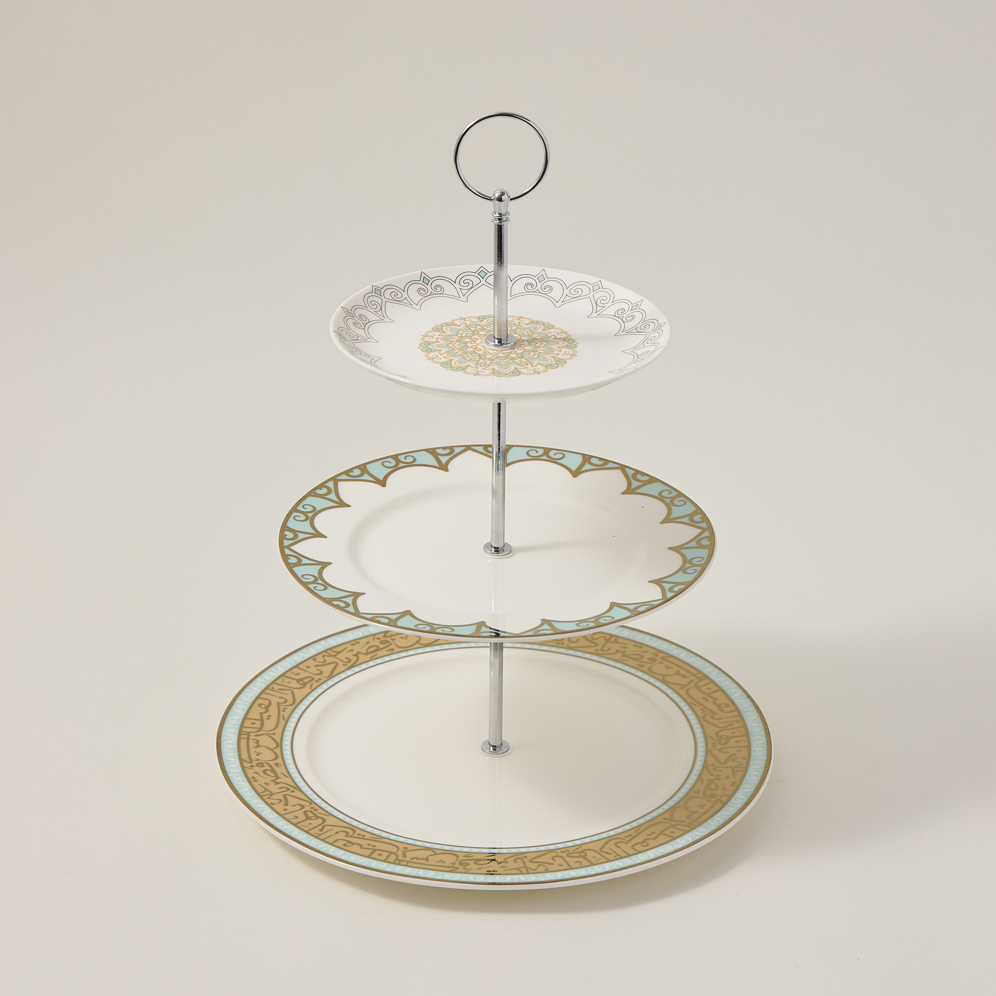 

La Mesa 3 Tiers Porcelain Dessert Serving Fairouz New Bone Gold