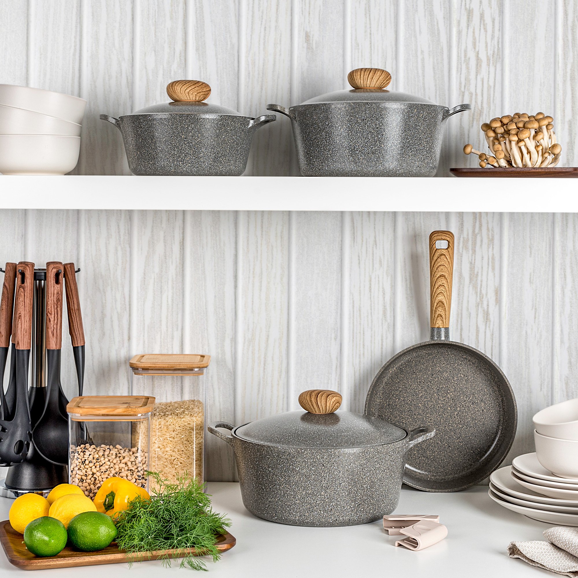 

Alberto 7 piece grey marble ceramic cookware set