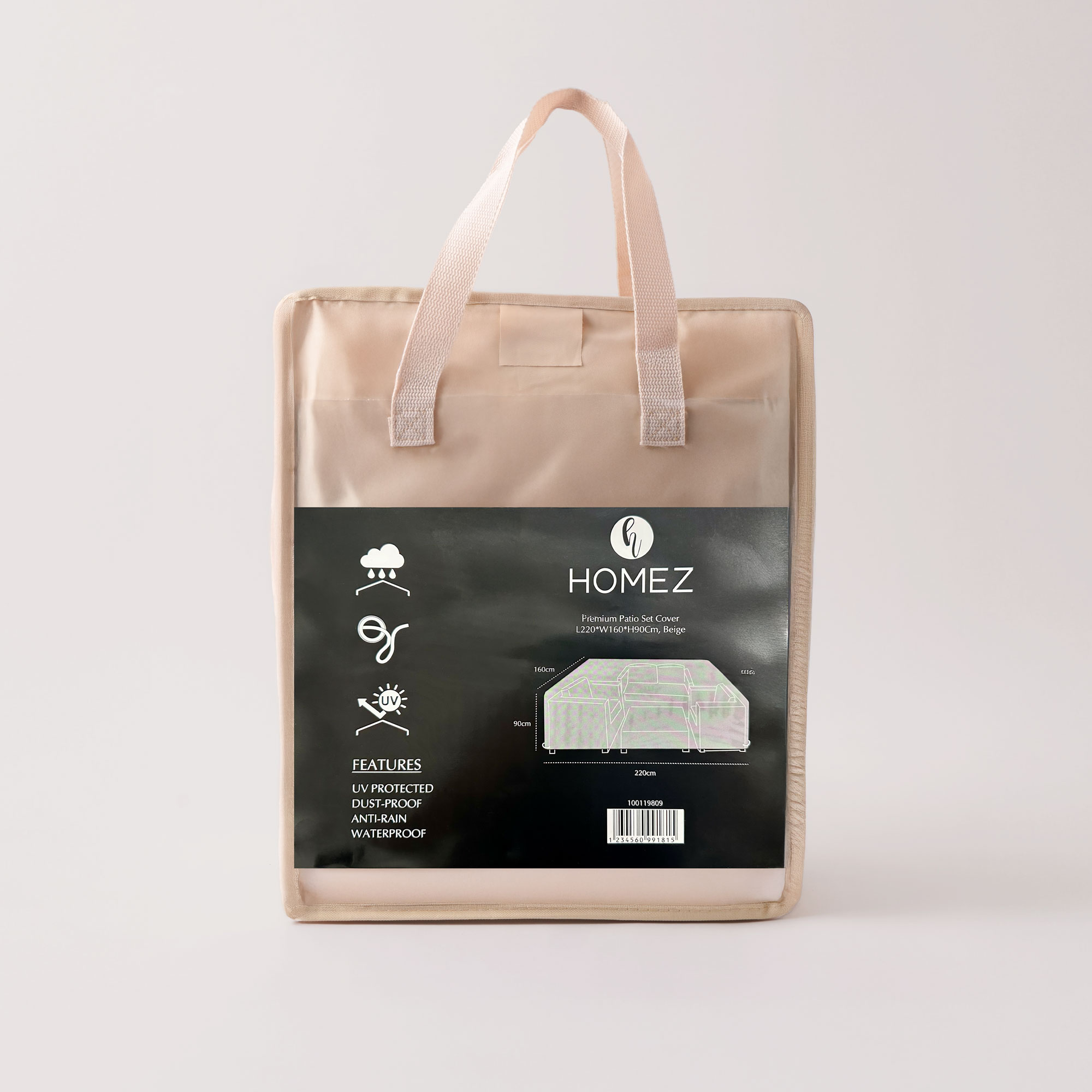 Homez polyester patio set cover with pvc coating, beige 220*160*90 cm