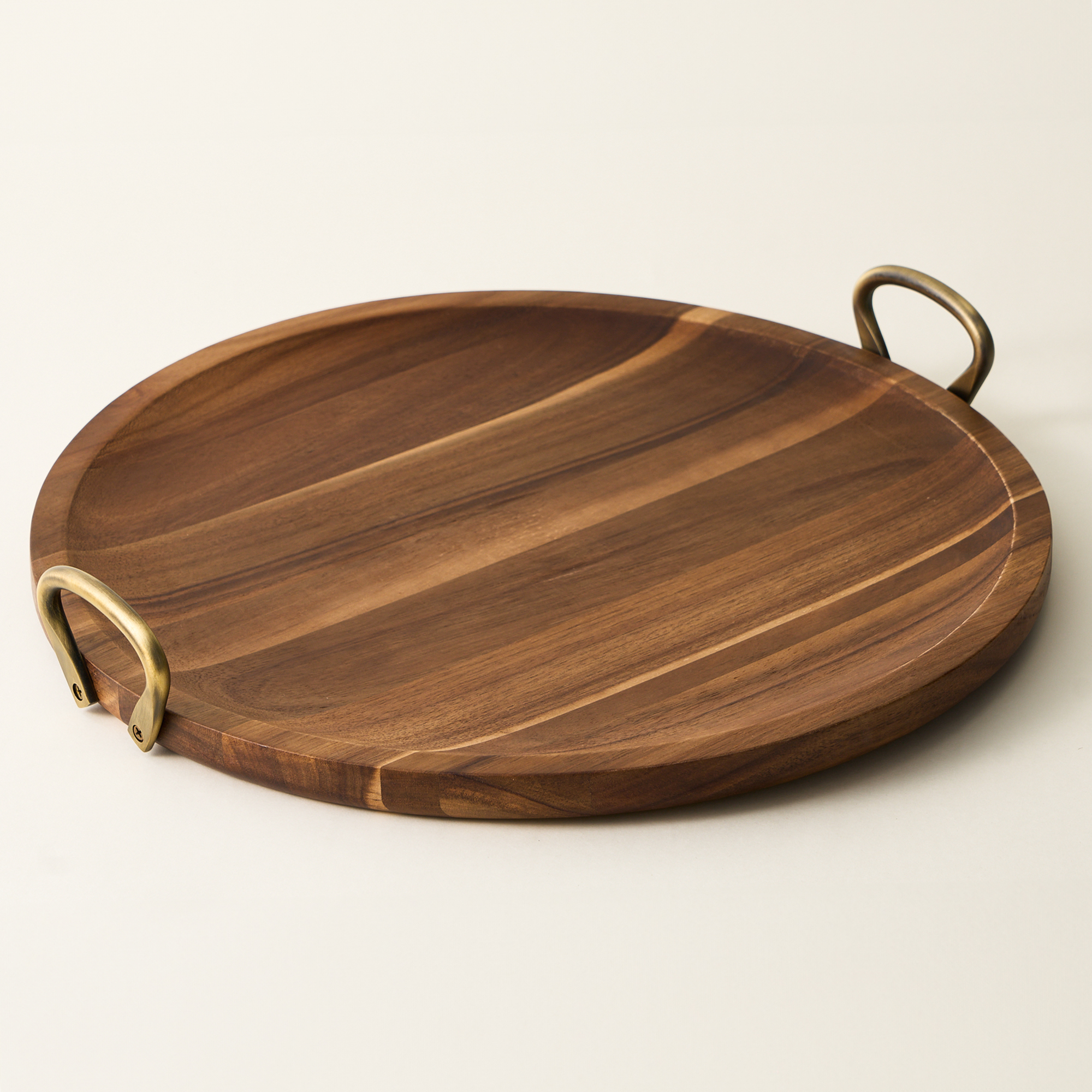 

Dallaty wood round tray with steel handel 50.6*45.7*7cm