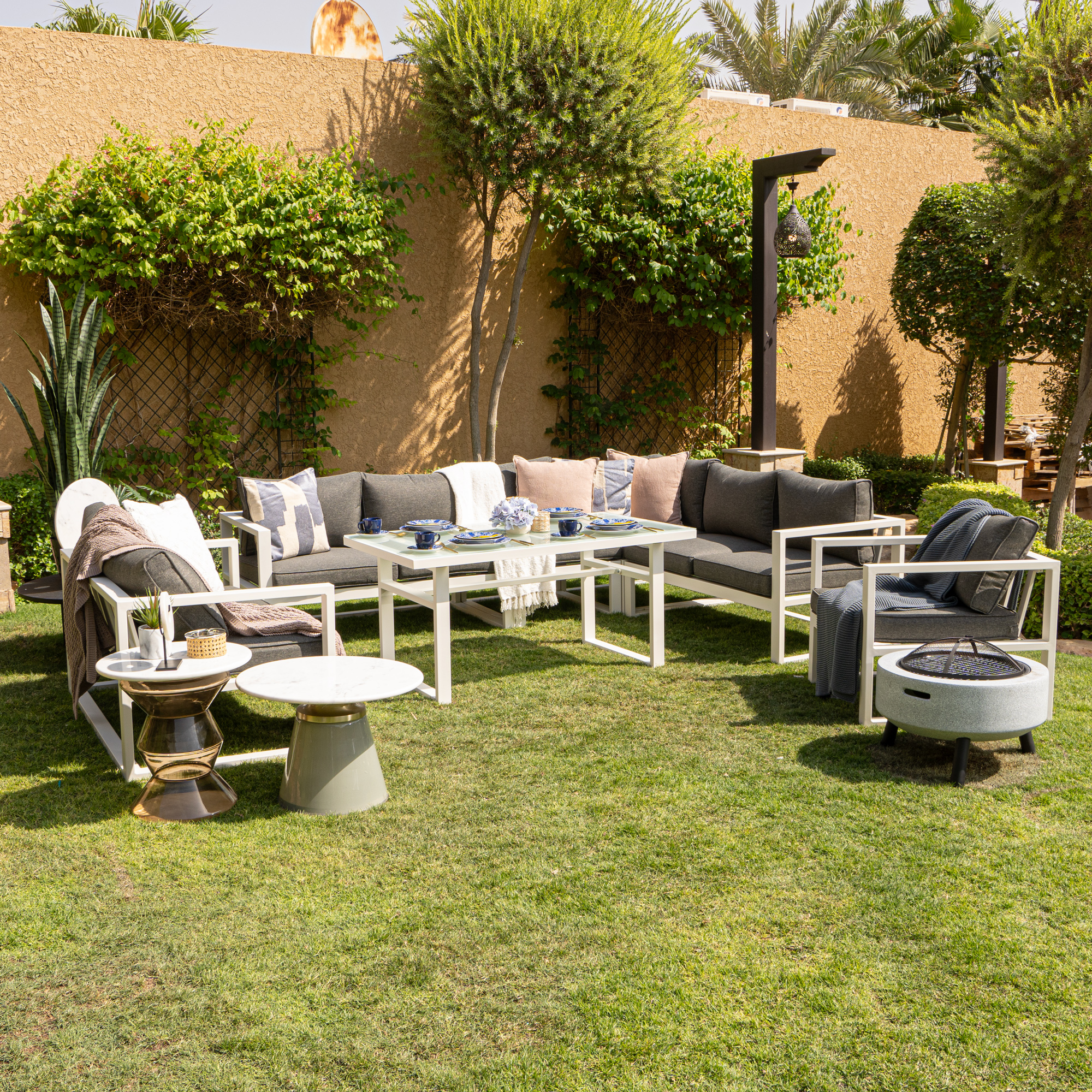 

7 Piece Alu Sofa Set With Frosted Glass