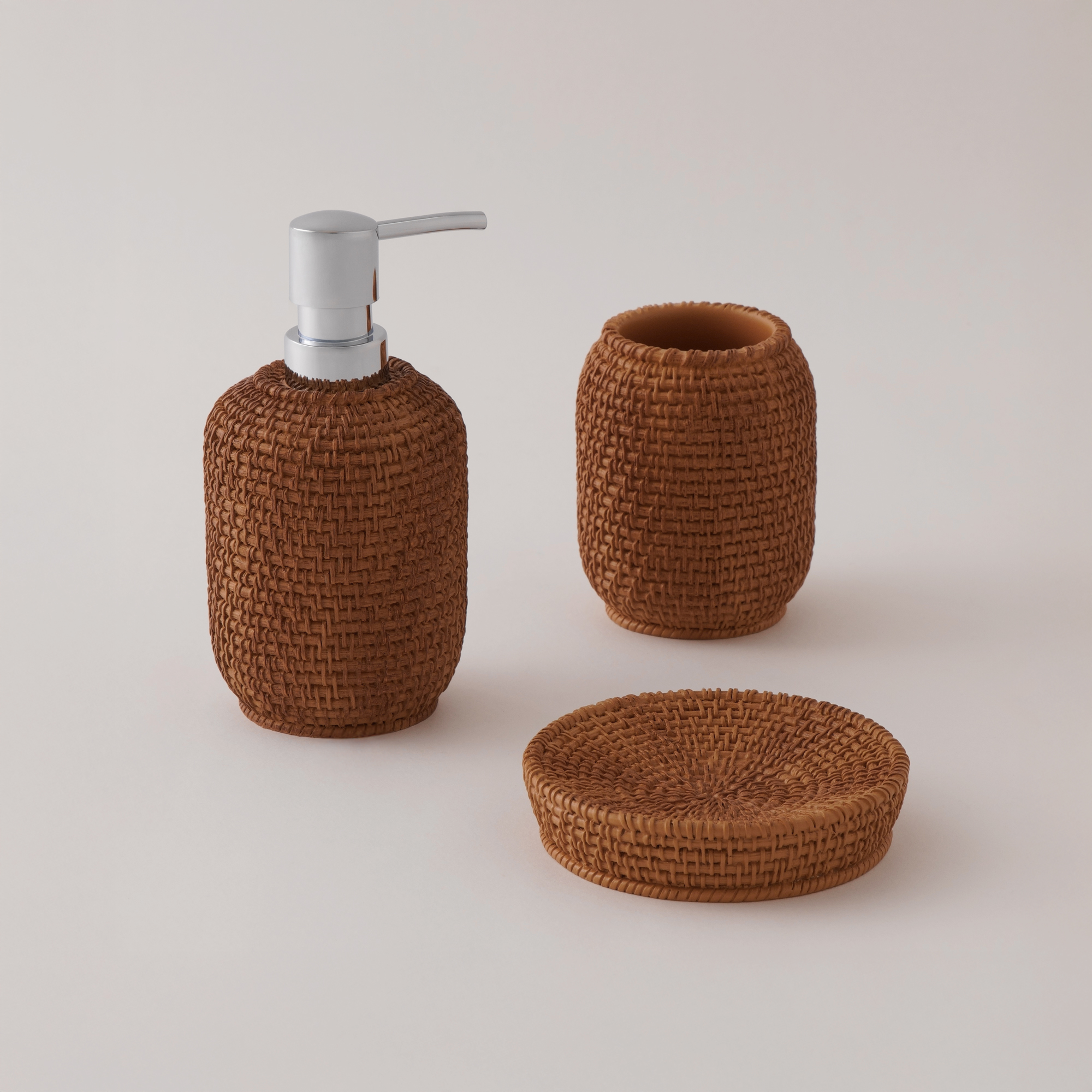 هومز طقم اكسسوارات حمام 3 قطع بولي ريزين، بني