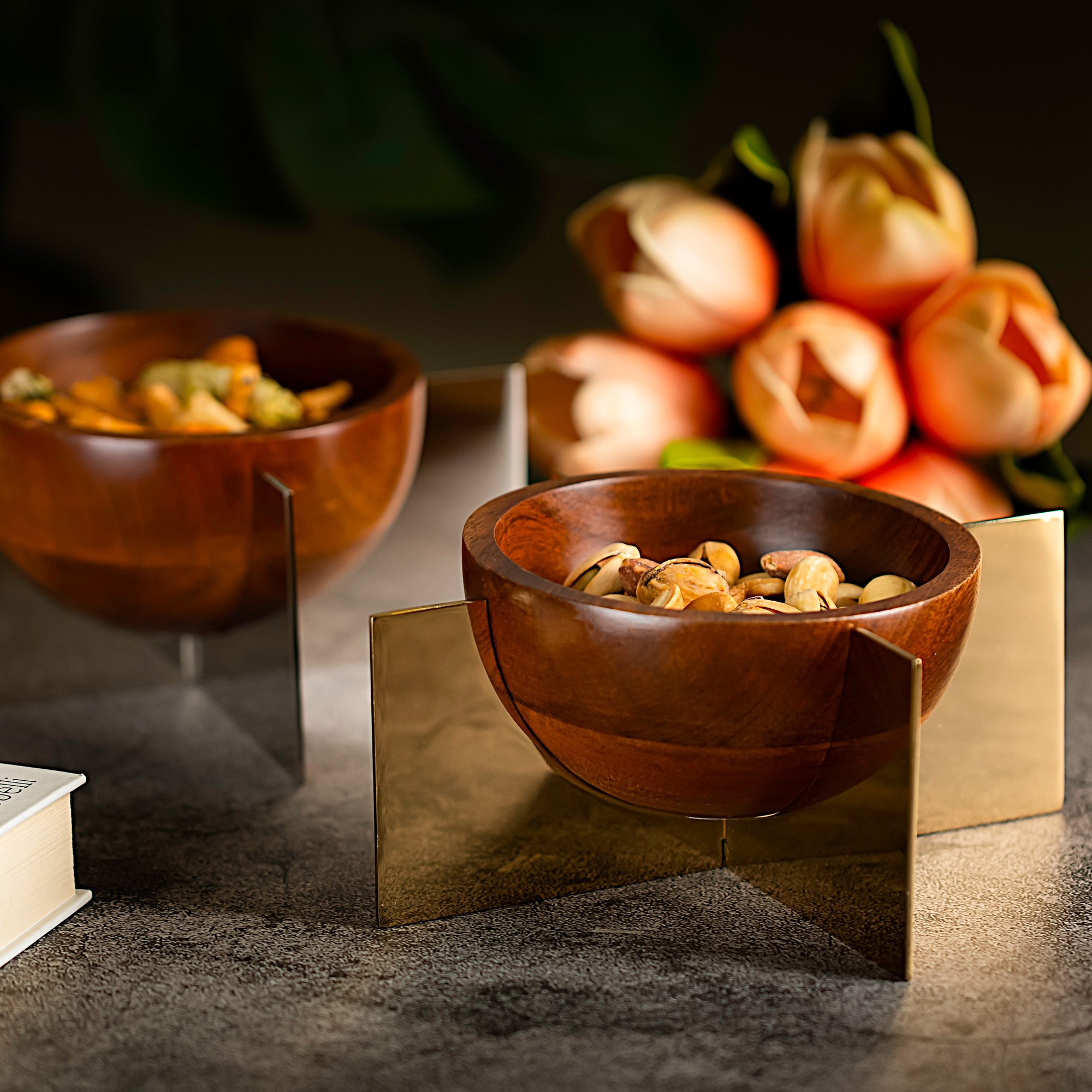 

Nuts Bowl Wood With Steel X Silver