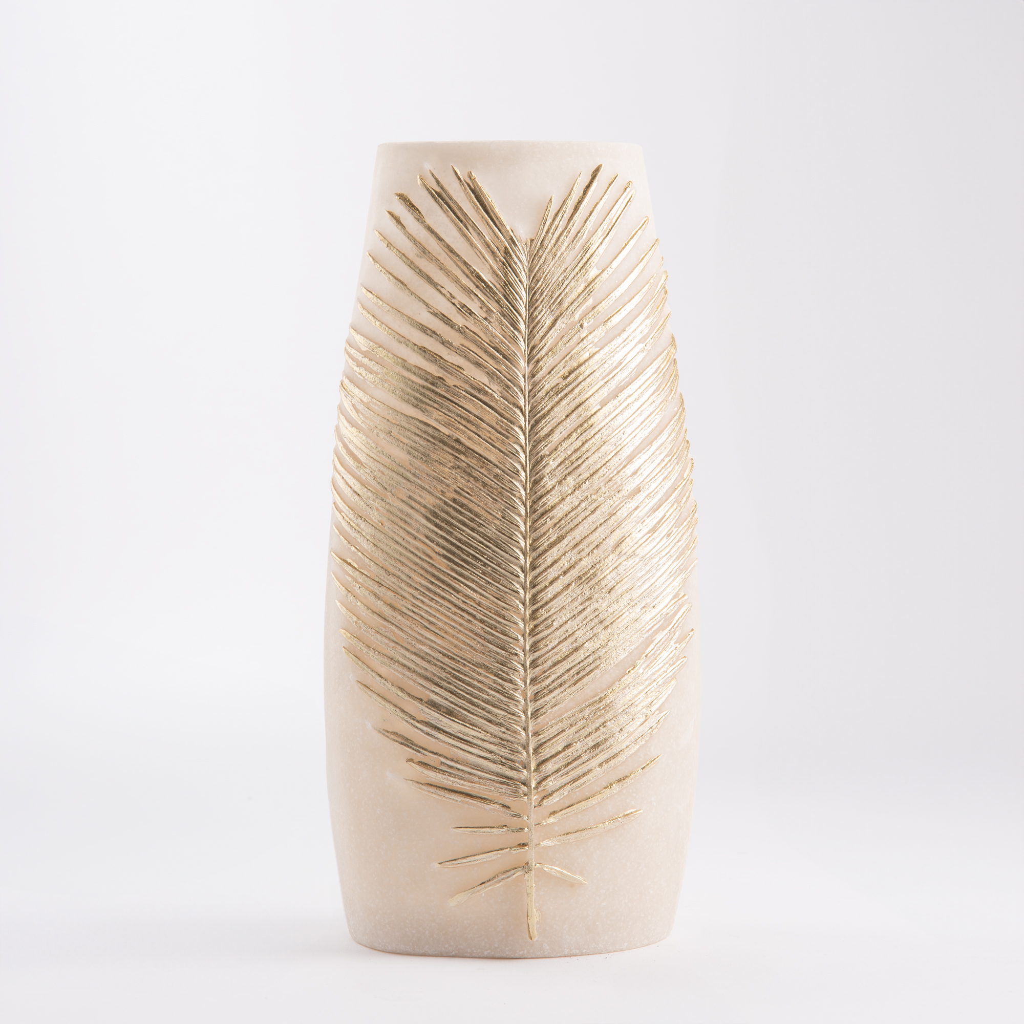 

Off white flower vase with gold leaf 17 cm