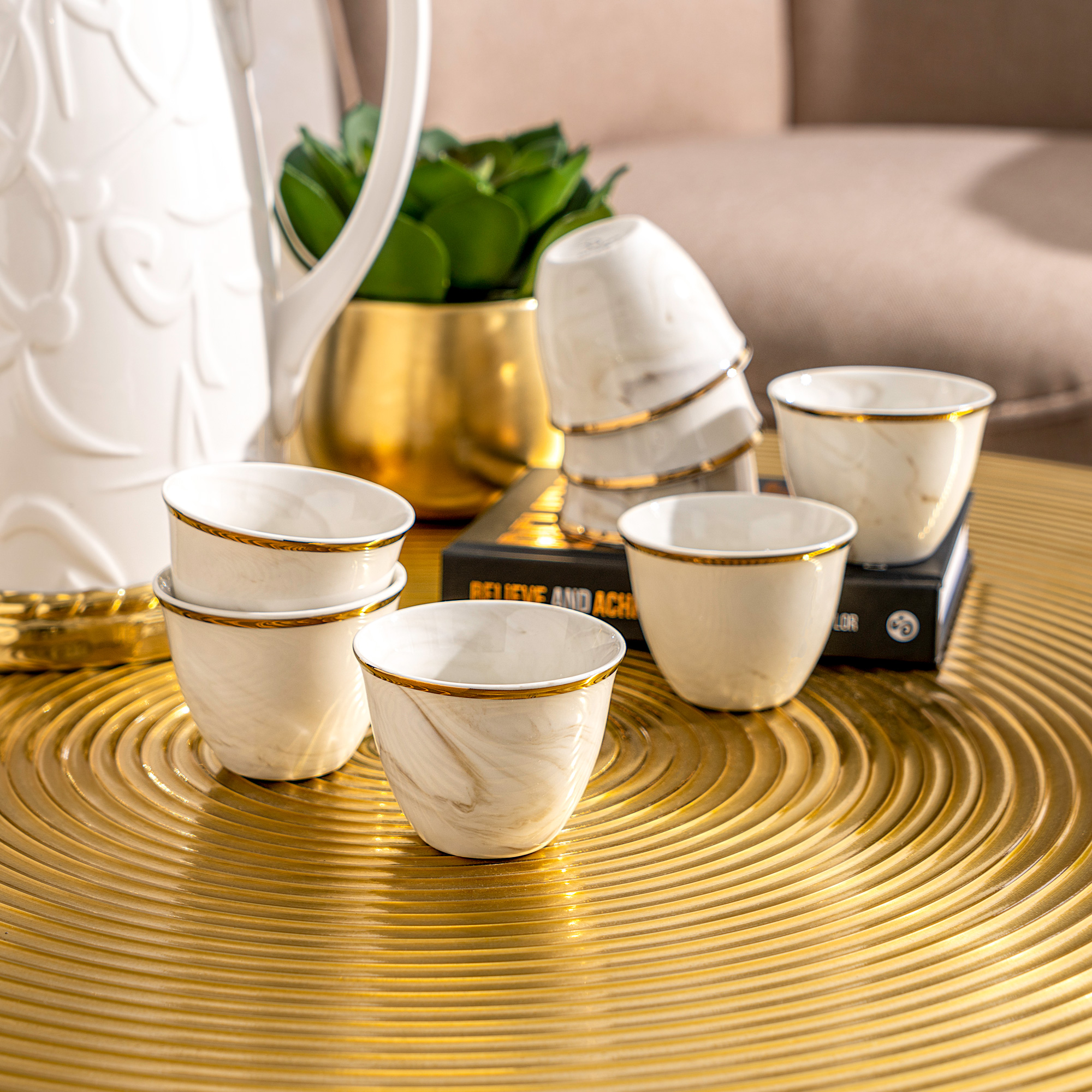 

La Mesa 12 Pieces Marble Arabic Coffee Cups Gold