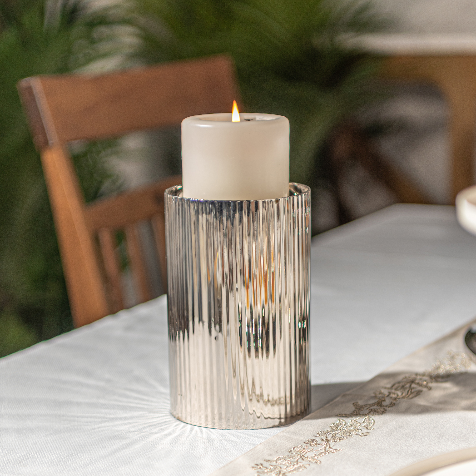 

Mawaddah large cylindrical candle holder silver stainless steel Mawaddah collection 9*9*15 cm
