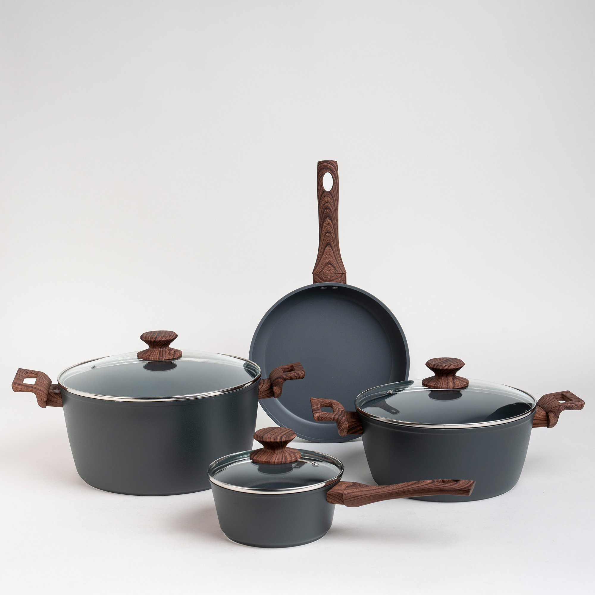 

7Pcs Forged Aluminum Cookware Set With Silicone Handles