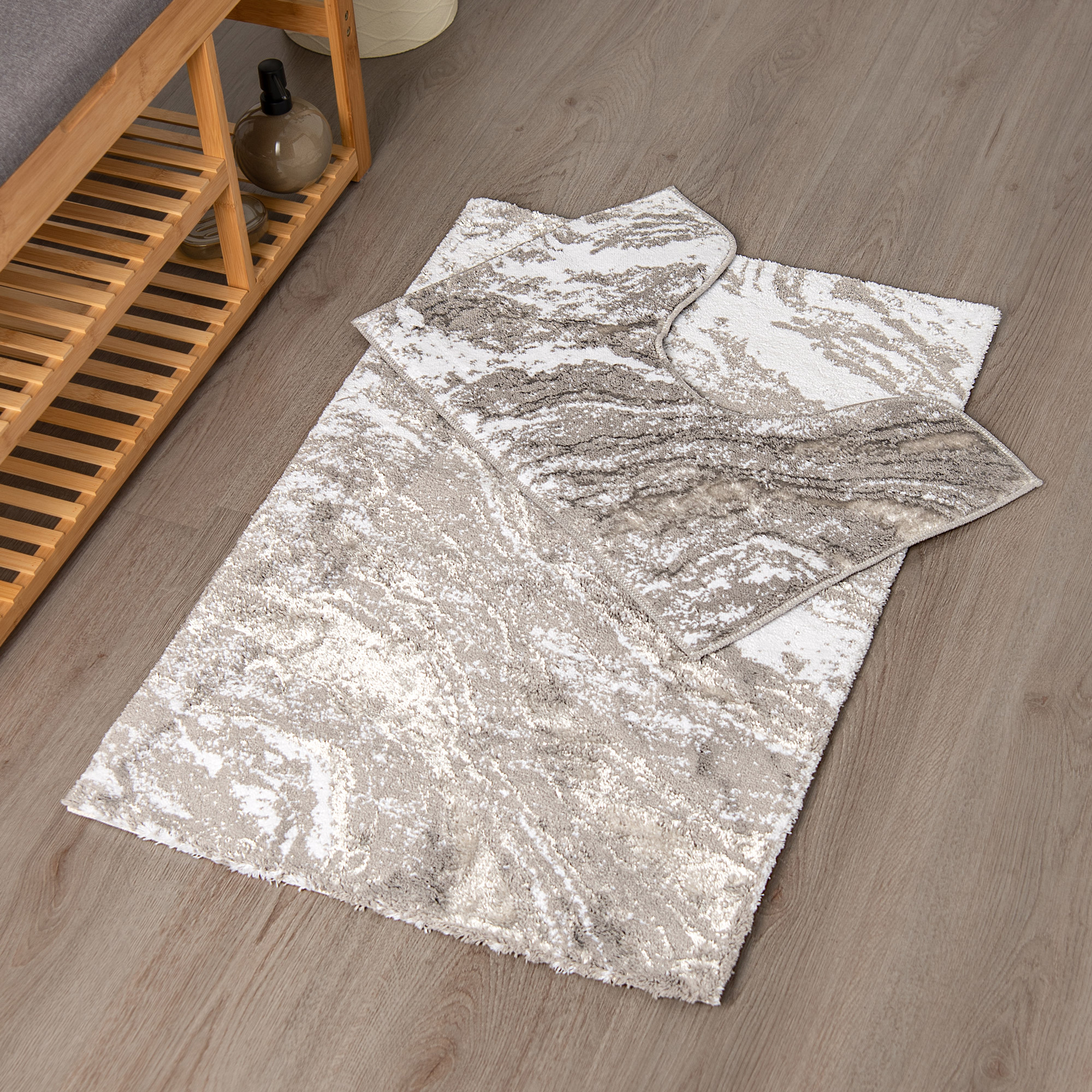 

Grey/white polyester bathmat set 2 pcs